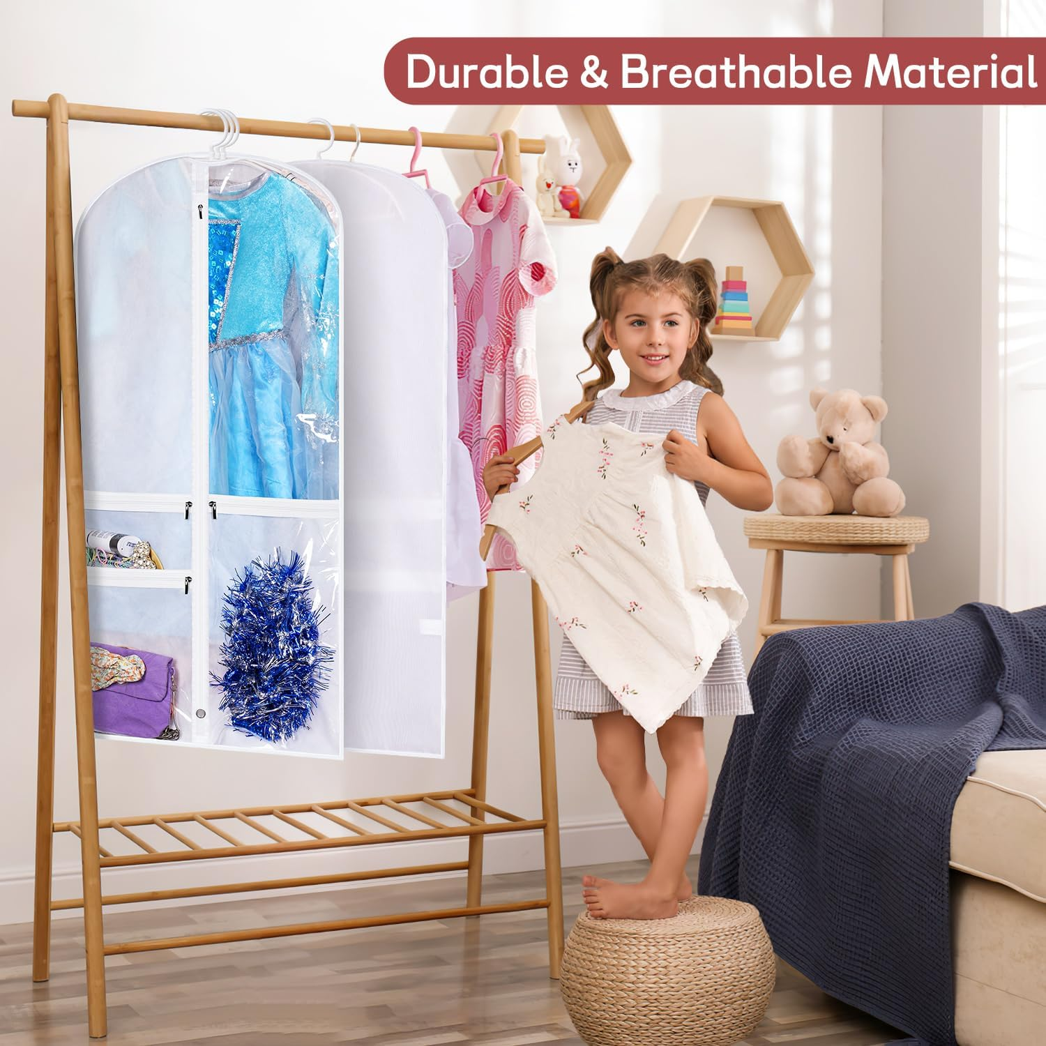 Kimbora Costume Dance Garment Bag with 3 Clear Zipper Pockets for Suits Dress Cover, Travel & Competitions Protector, Set of 2 - Purple image number 2