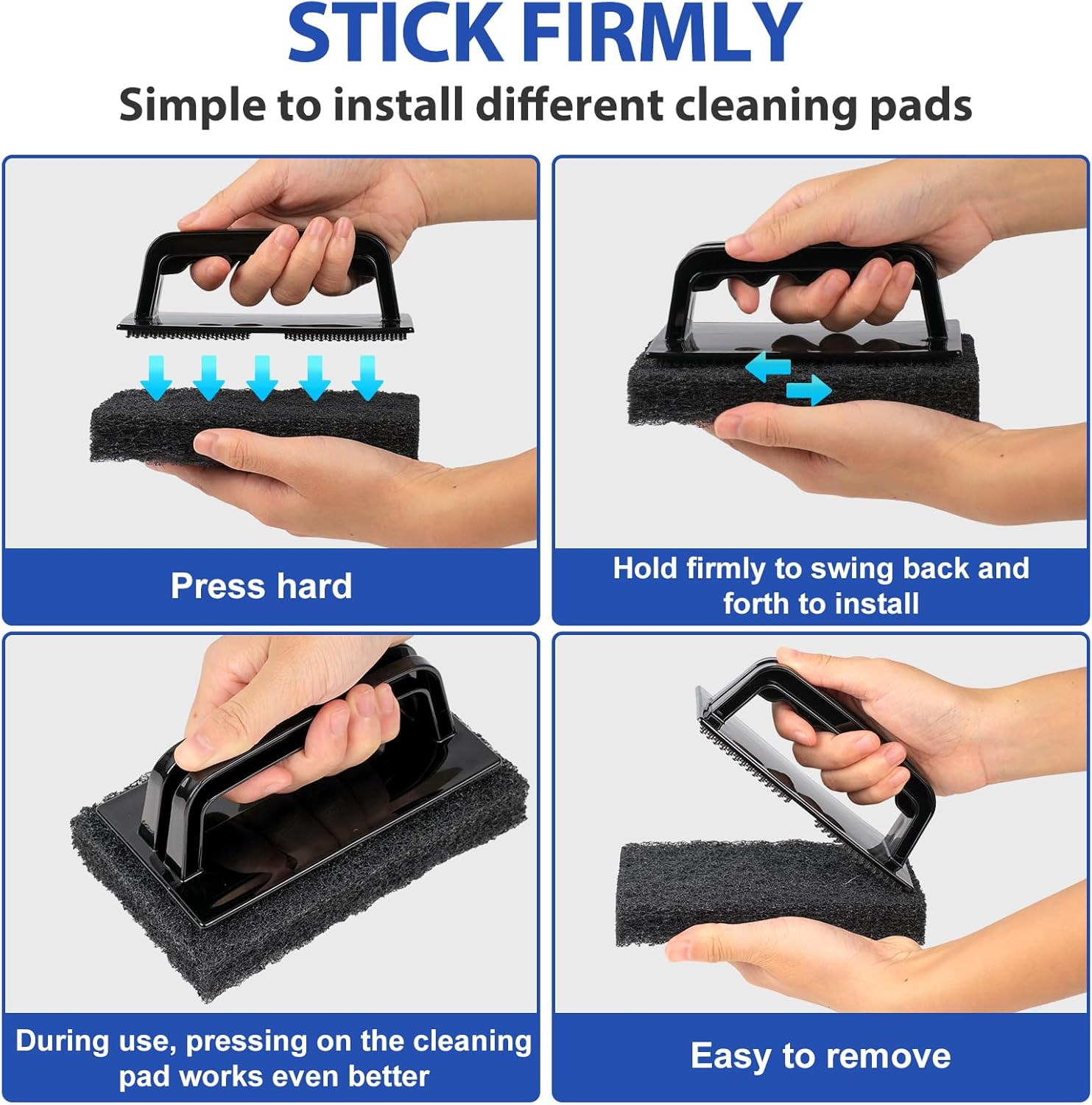 Skylarlife Scouring Pad Brush Cleaning Scrub with Handle Abrasive Pad for Grout Tile Shower and Sink Cleaning, Scrubbing Floor and Tile Boat Polishing Refinishing Bathroom Kitchen Heavy Duty (1-Pack) image number 5