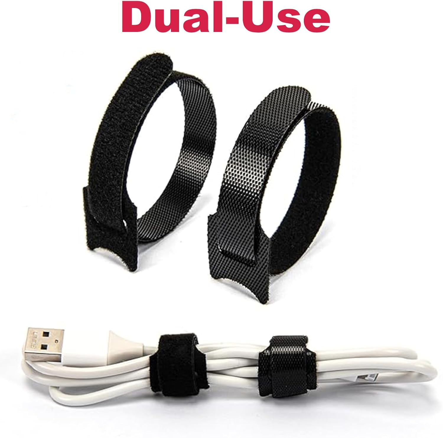 Reusable Cable Ties, 200 PCS Adjustable Hook and Loop Straps Cable Management Cord Organizer for Home Office（15Cm X 1.2 CM） image number 2