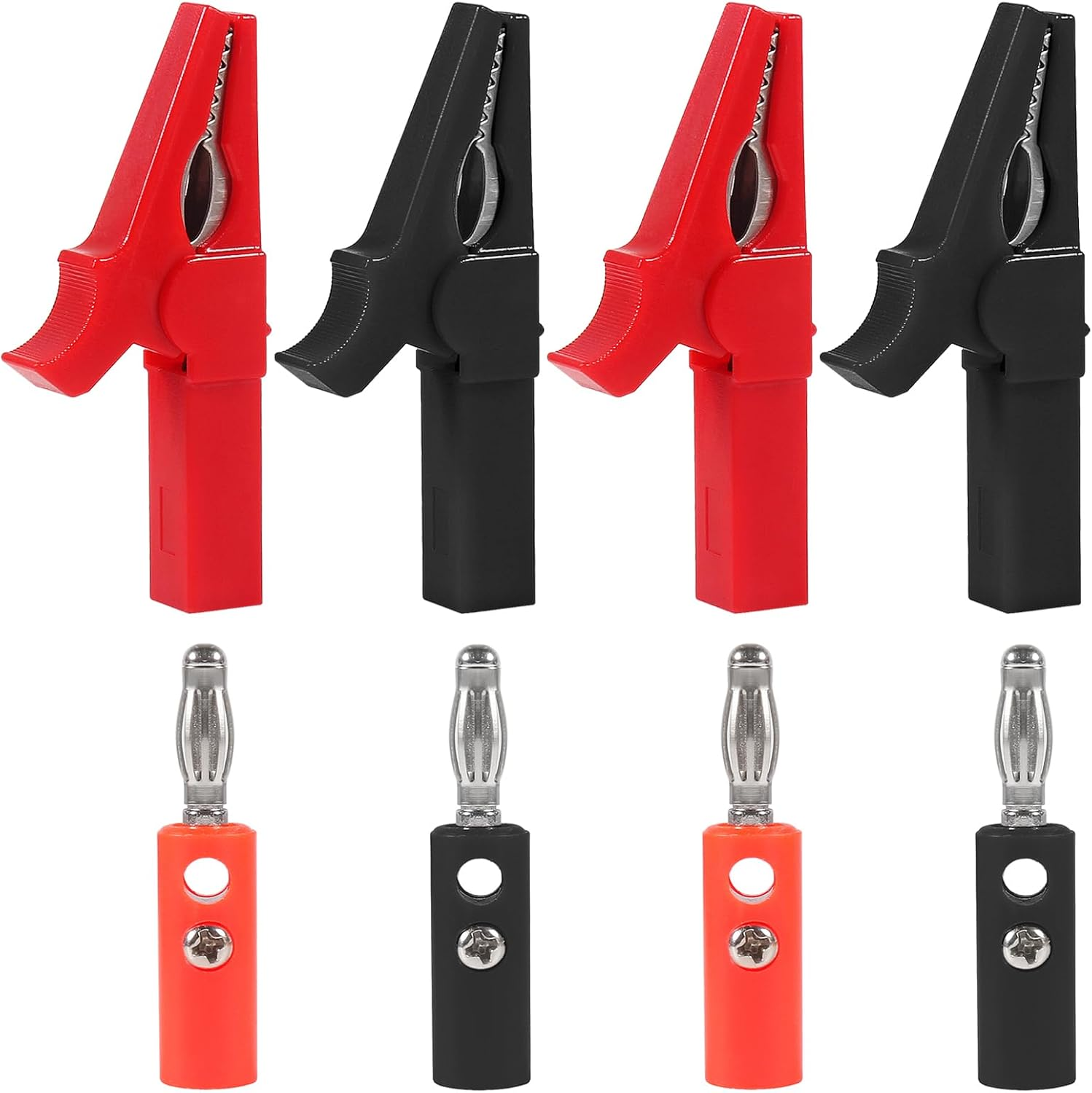 2 Pairs Full Insulated Crocodile Clips with 4Mm Socket Banana Jack Copper Test Clamp Wire Clip Alligator Clips 30A with 4Mm Banana Plugs for Car,Electrical Testing image number 3