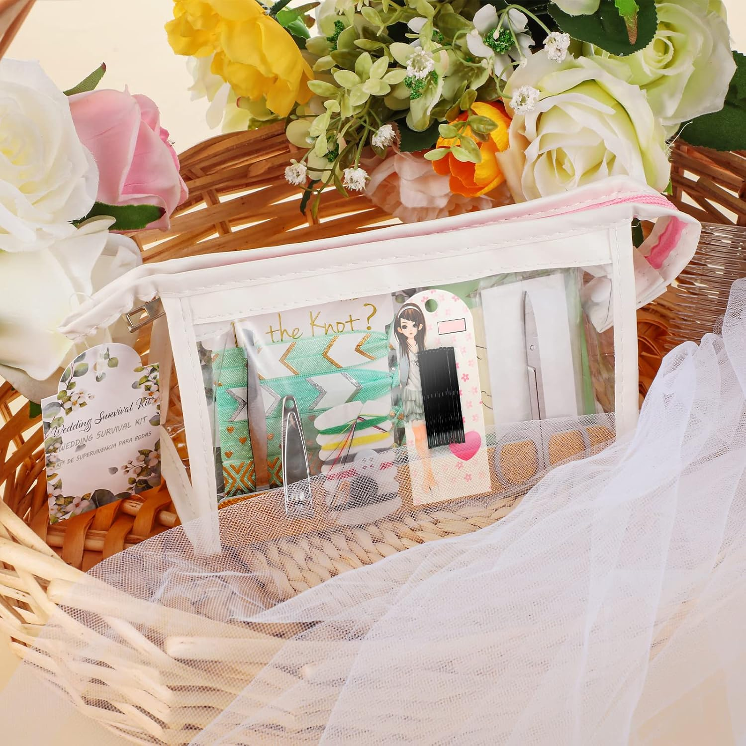 Chumia 132 Pieces Wedding Survival Kit Wedding Day Bridal Emergency Kit Bridal Party Proposal Gifts Mini Emergency Kit for Women with Makeup Bags Wedding Bride Emergency Supplies image number 2