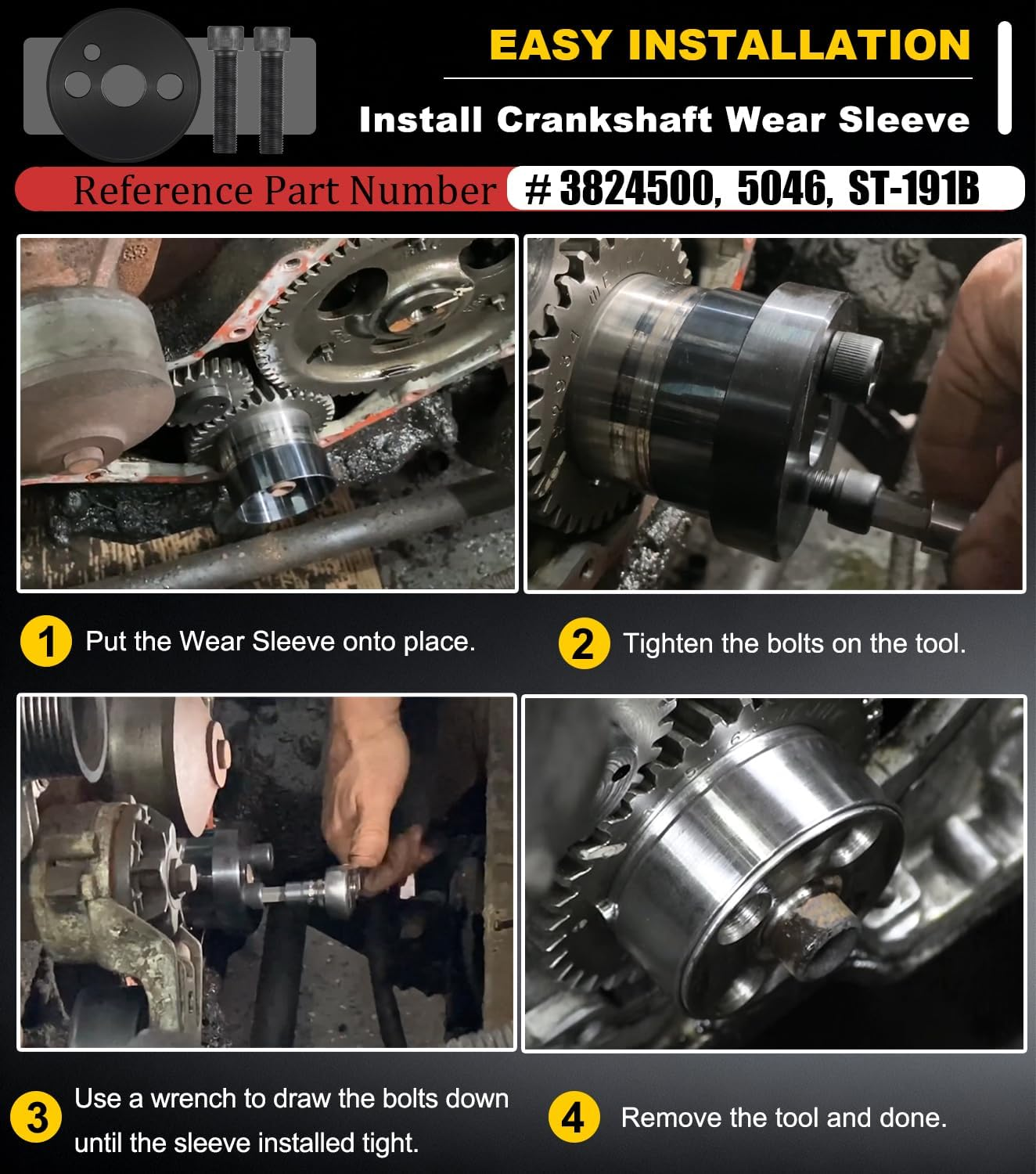 1338 Front Cover Crankshaft Seal Installer &5046 Wear Sleeve Installer Tool Kit for Dodge Cummins 3.9L 5.9L 6.7L Replace OE 1338/3824498, 5046/3824500 image number 6
