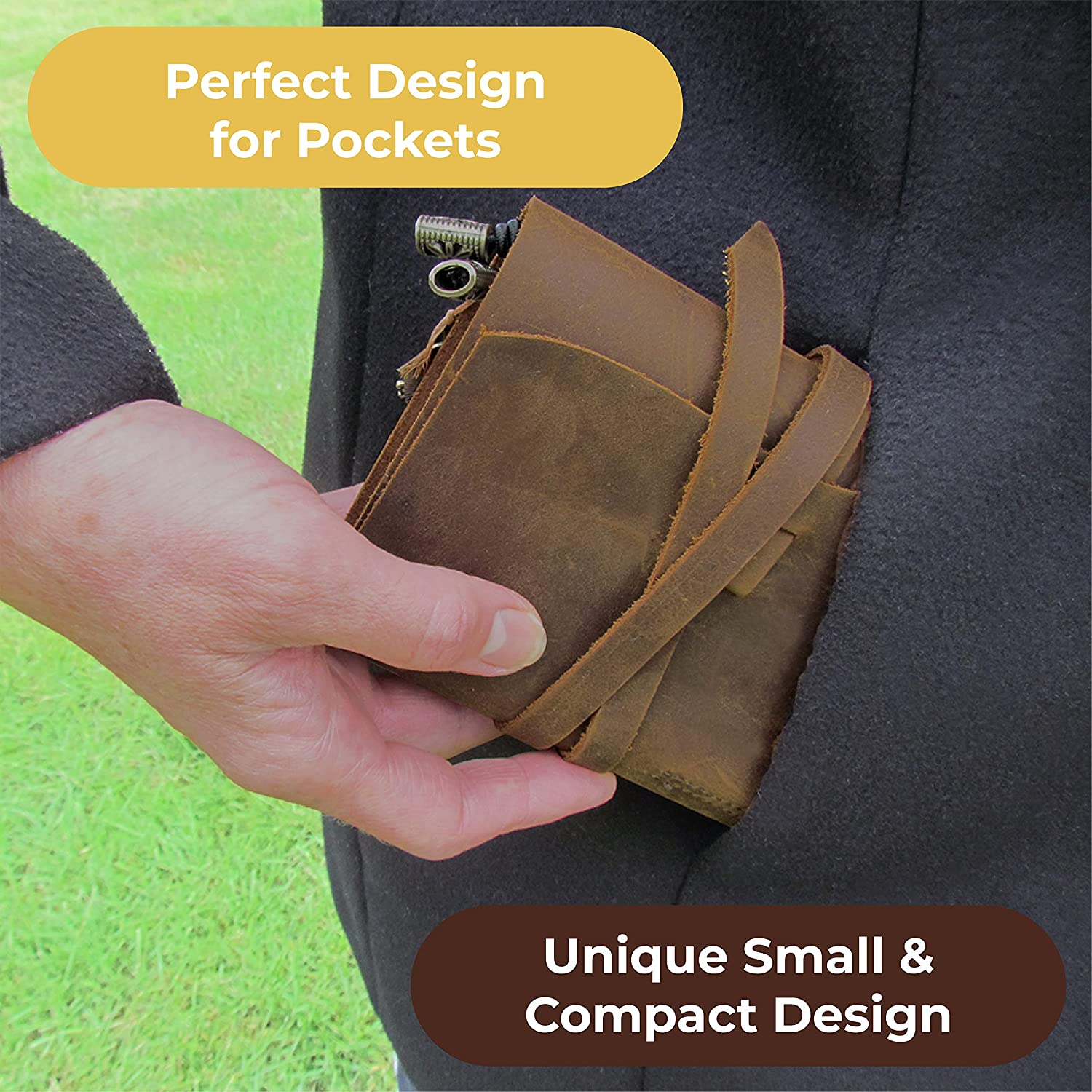 Small Pocket Refillable Travellers Notebook Handmade Leather Journal AMAZING BUNDLE Vintage Antique Genuine Leather Travel Diary for Men Women Students TN + Pen Zip Bag Notes Sketching Drawing 14X11Cm image number 3