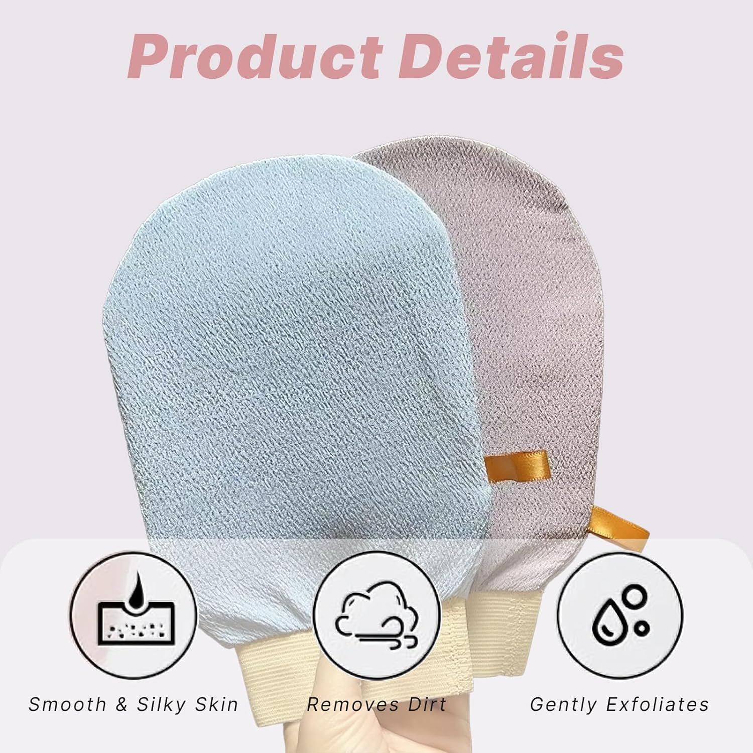 Exfoliating Glove, 2 PCS Blue & Pink Viscose Fiber Body Scrubber Gloves for Bath & Shower, Vegan Dead Skin & Self Tan Remover, Enhances Skin Texture, Ideal for All Skin Types, Durable & Eco Friendly image number 4