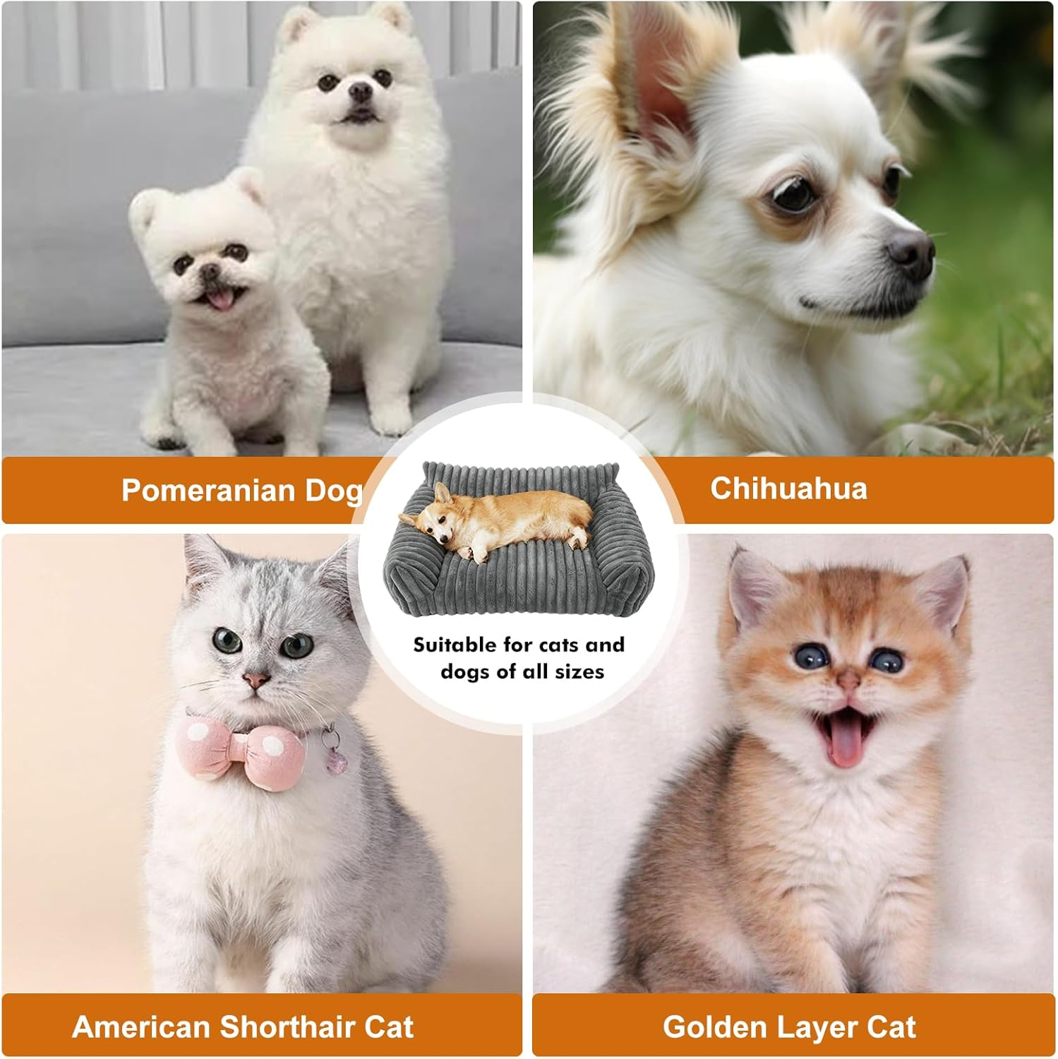 GBKDQQ Large Cat Bed, Orthopaedic Cat Sofa, 61 X 46 X 25 Cm, Dog Sofa, Small Dogs, Removable, Washable, Non-Slip Cat Bed, Fluffy for Small Dogs, Dark Grey image number 1