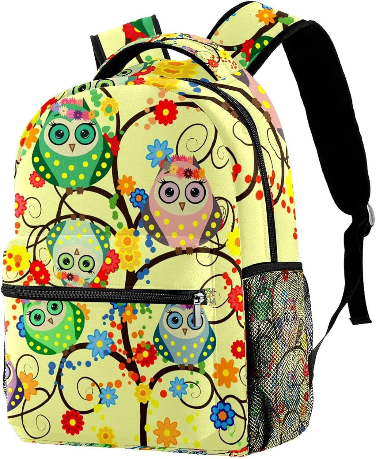 Cartoon Owls Sit on the Flowering Branches of Fantastic Trees Backpack Students Shoulder Bags Travel Bag College School Tote Backpacks