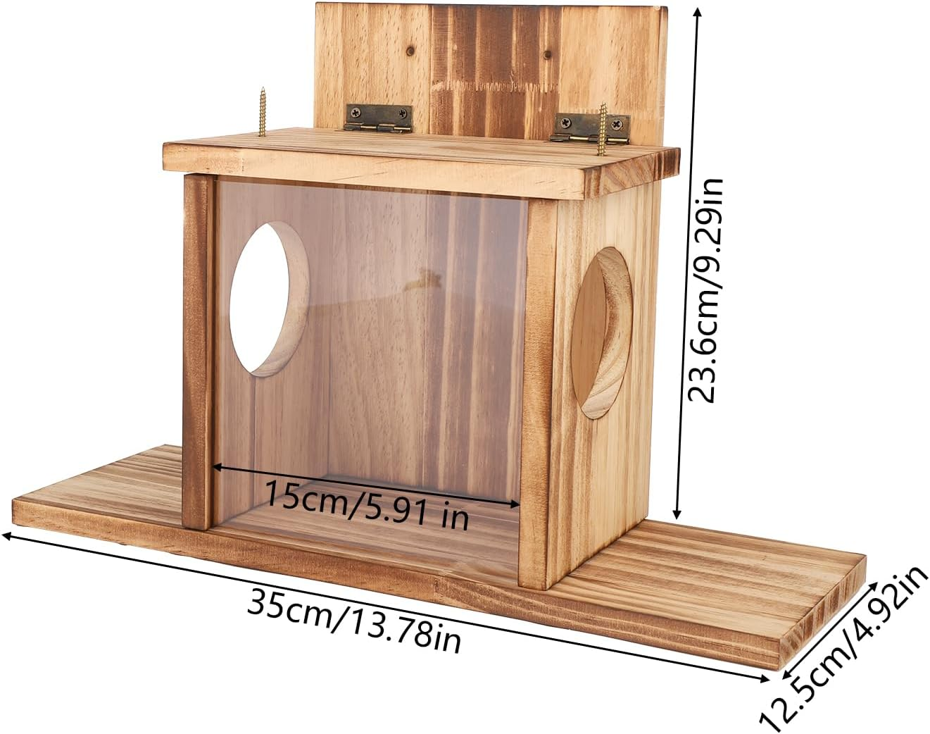 Lasuroa Wooden Squirrel Feeder, Wooden Squirrel Chipmunk Feeder for outside with 2 Feeding Windows for Holding Corn Peanuts Pine Nuts Corn Cobs Durable Box with Transparent Removable Front Panel image number 1