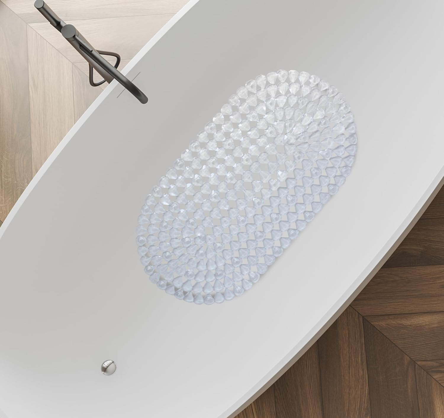 Splash Home Diamond Bathtub Mat Non-Slip, Shower Mat with 58 Suction Cups and Drain Holes Bath Mat for Tub, 27 L X 15 W Inches, Machine Washable, PVC - Clear