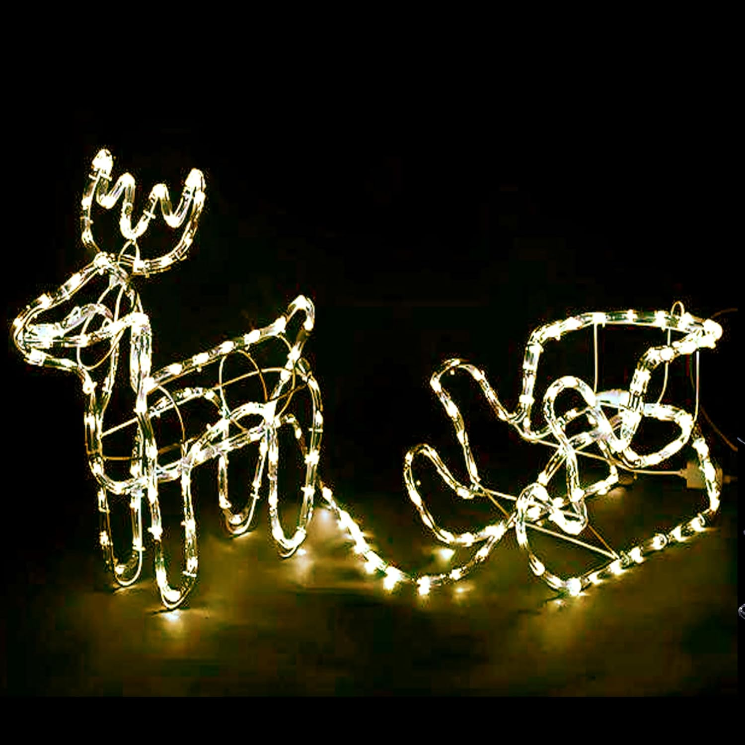 Reindeer Sleigh Lights Outdoor Christmas Decoration, 288 LED 3D Reindeer with Santa' Sleigh Mains Powered, Christmas Deer Sled Display Lights for Yard Lawn Porch Patio Decor ﻿ (Multicoloured)