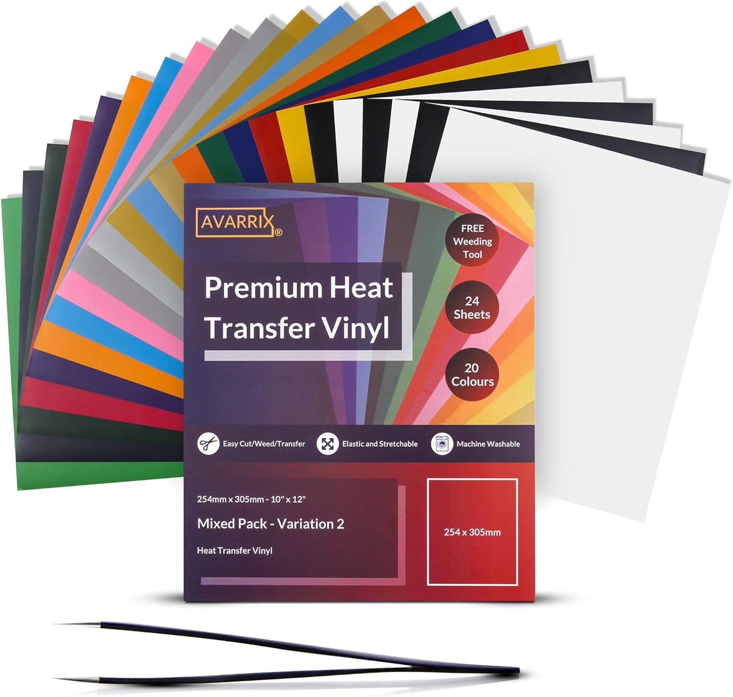 Avarrix Australia HTV Heat Transfer Vinyl Stickers - 10"X12" - 24 Sheets Pack - 20 Colours - Iron on Variety Bundle for Easy Press Heat Press image number 6