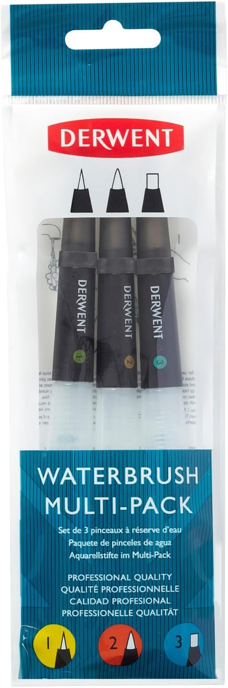 Derwent Waterbrush for Watercolour Painting, Pack of 3, Includes Chisel Tip, Fine Tip and Medium Tip, Professional Quality, 2301975 image number 1