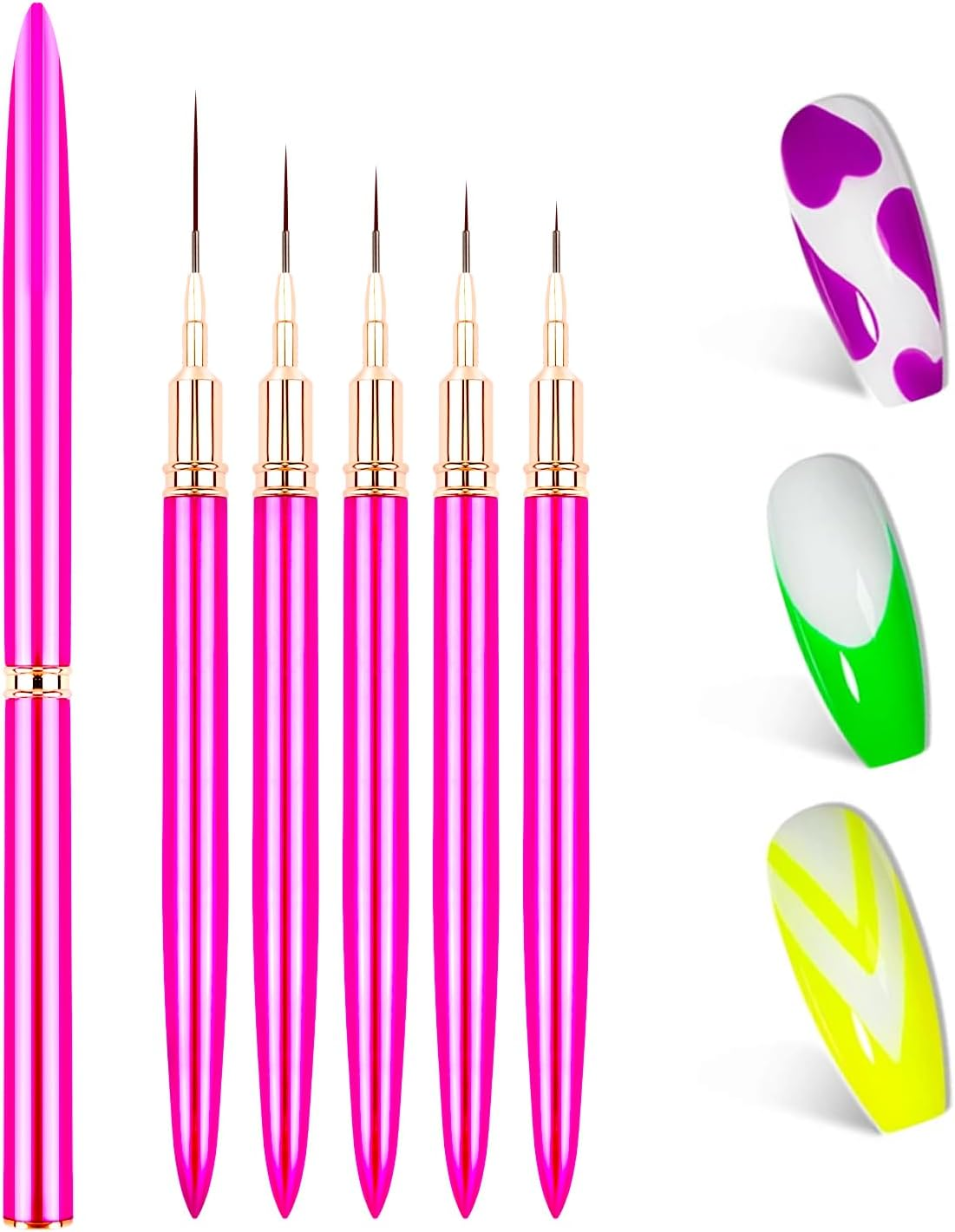 Nail Brush Set - 5 Pieces Fine Brush Nail Art Liner Brush, Professional Nail Art Brush Fineliner, Brush for Gel Nails, Nail Design Brush for Acrylic Fingernails Nail Drawing Line