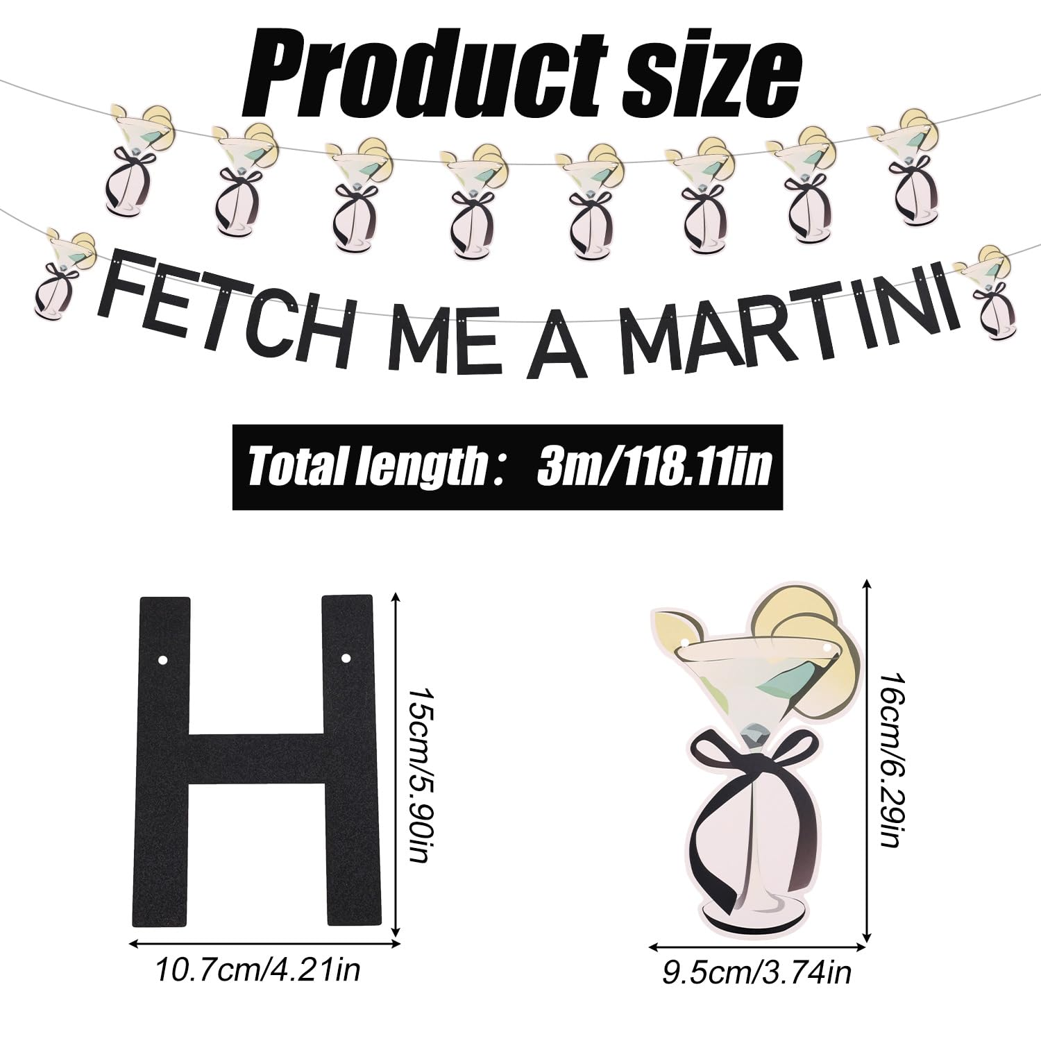 Fetch Me a Martini Banner, Glitter Martini Party Decorations Reusable Birthday Garland Decor Pre-Assembled Martini Themed Party Decorations for Bachelorette Party Backdrop image number 5