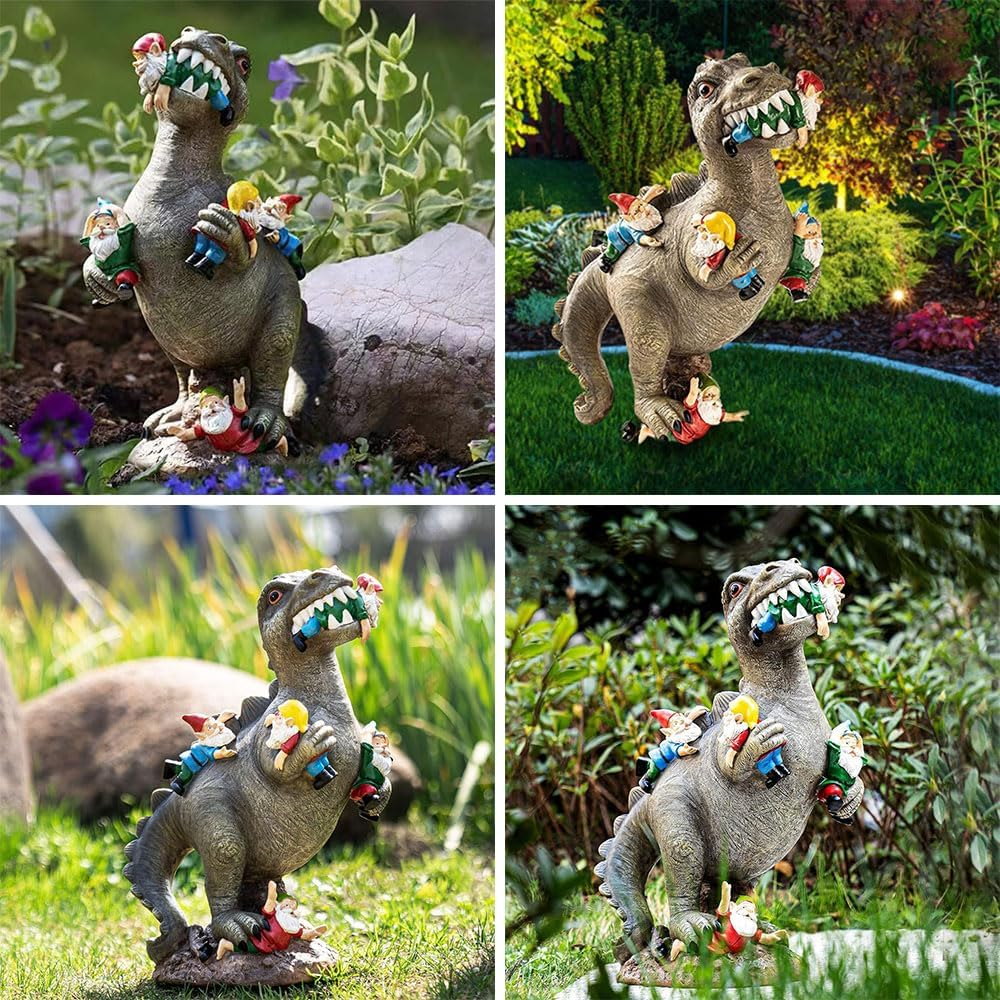 Funny Dinosaur Eating Gnomes Garden Statue &ndash; Outdoor Yard Gnome Decor, Lawn Ornament & Idea image number 6