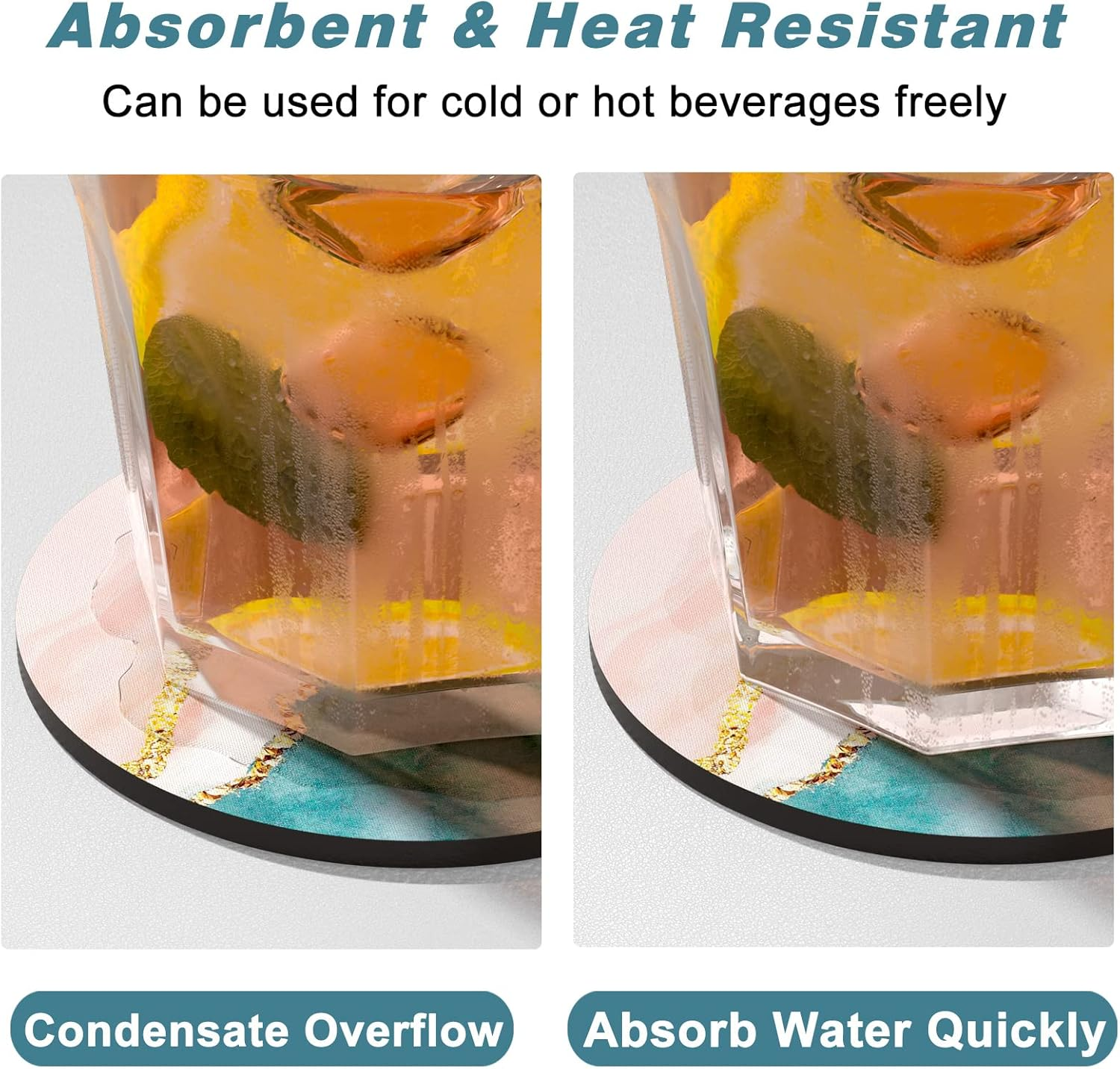 Nipichsha Coasters for Drinks, Set of 6 Cute Absorbent Rubber Drink Coasters for Cup with Non Slip Backing, Kitchen Home Decor Housewarming Gift, round 4 In, Pink Gilt image number 5