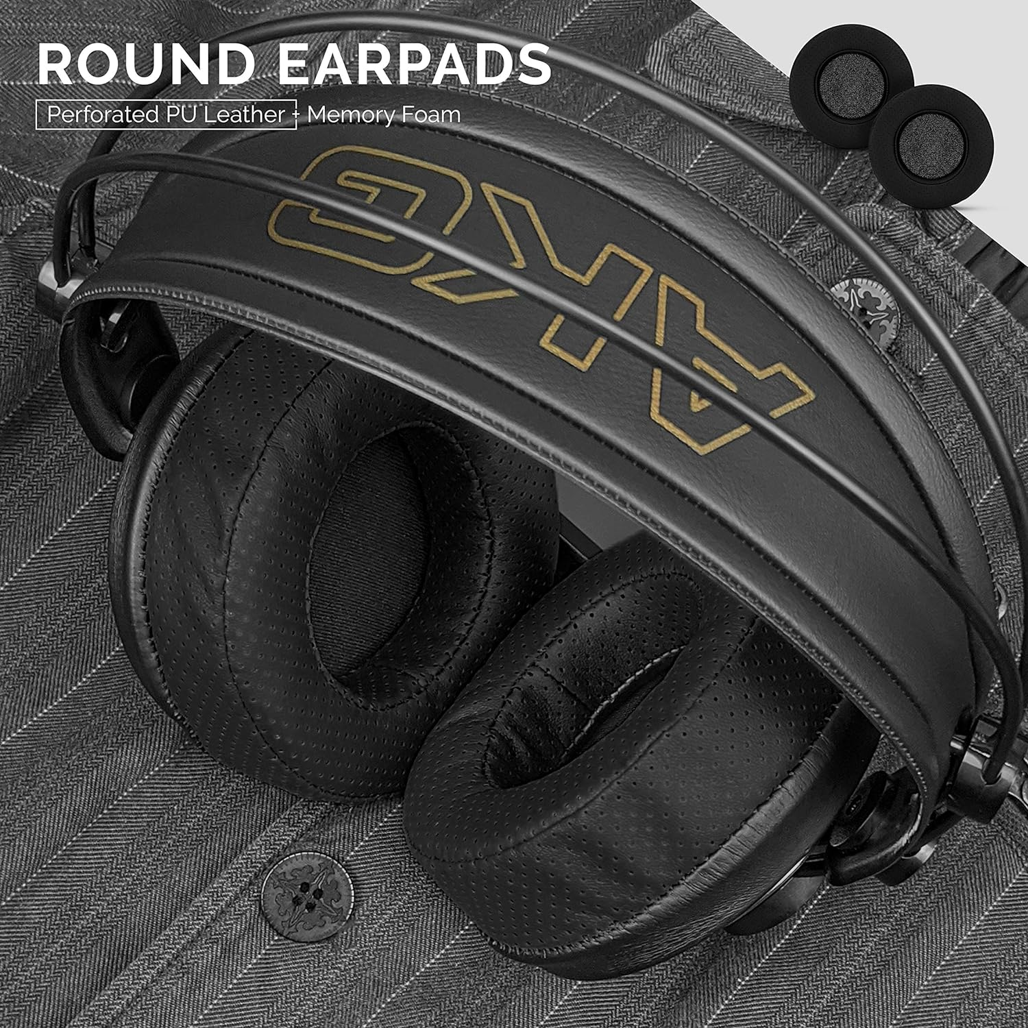 BRAINWAVZ round Memory Foam Earpads - Suitable Many Large Headphones - Steelseries, HD668B, ATH, AKG K553, Hifiman, ATH, Philips, Fostex, Sony Ear Pad & More (Perforated Black) image number 1
