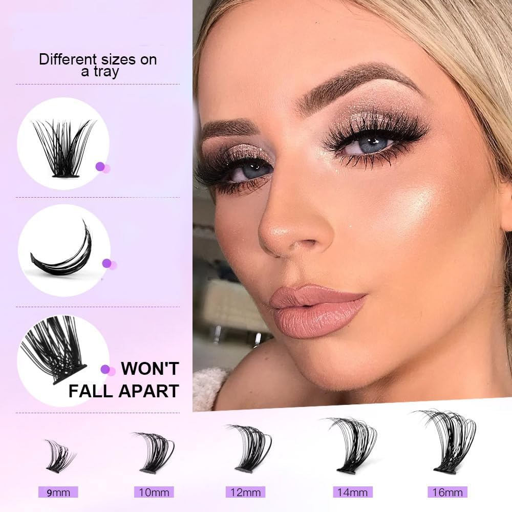 DIY Lash Extension Kit Lash Clusters Eyelash Extension Kit, 9-16Mm Mix Curl Individual Lashes Kit with Lash Bond and Seal Lash Tweezers for Self Use(9-16 MIX KIT)