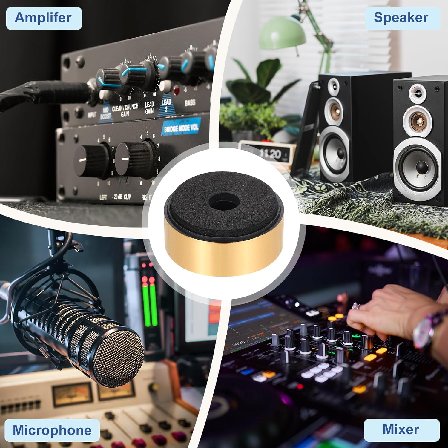 Sourcing Map 4 Pcs Speaker Isolation Feet,35Mmx15Mm Plastic Foam Shock Absorption Base Pad anti Vibration Amplifier Stand Feet Mat for Audio CD Hifi Home Theater Sound System, Gold image number 5