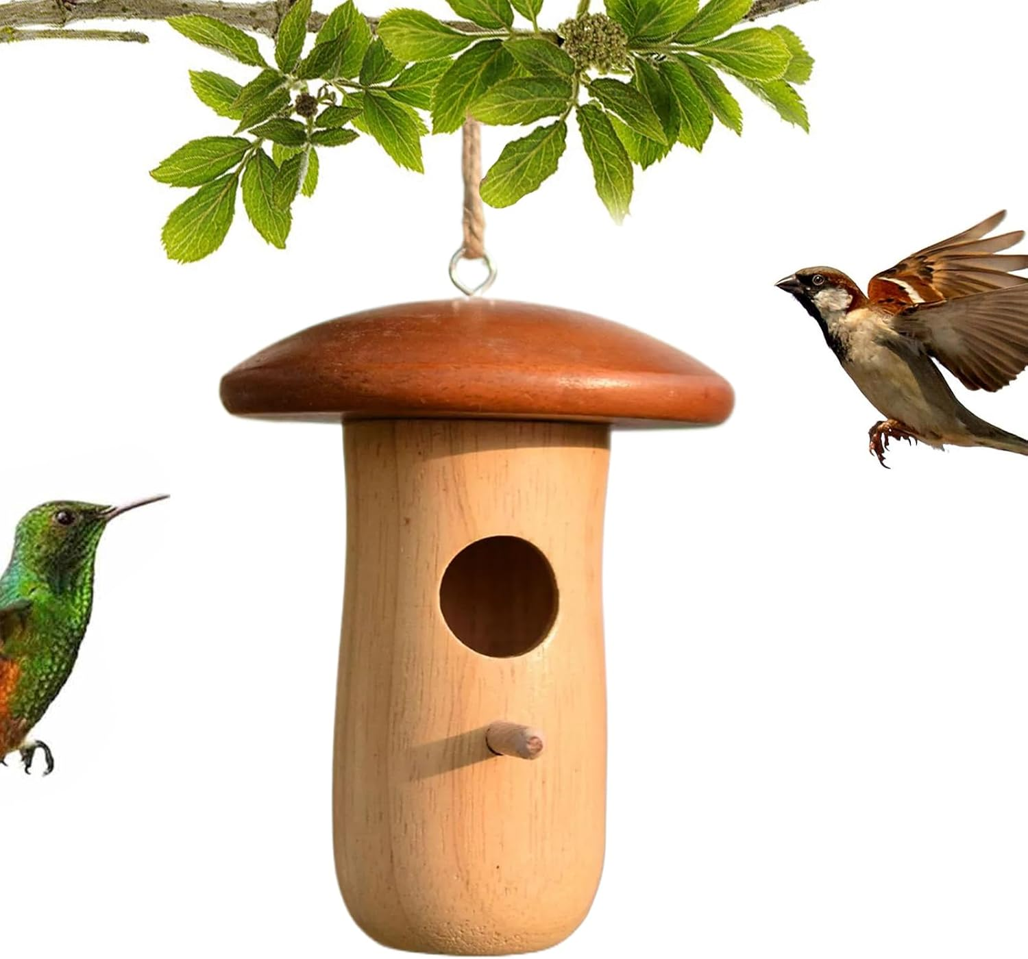 Hummingbird Houses for outside - Humming Bird Box for Nesting | Wooden Mushroom Cottage Animal Shelter Garden Hut for Outdoor Yard Tree Balcony Patio Courtyard