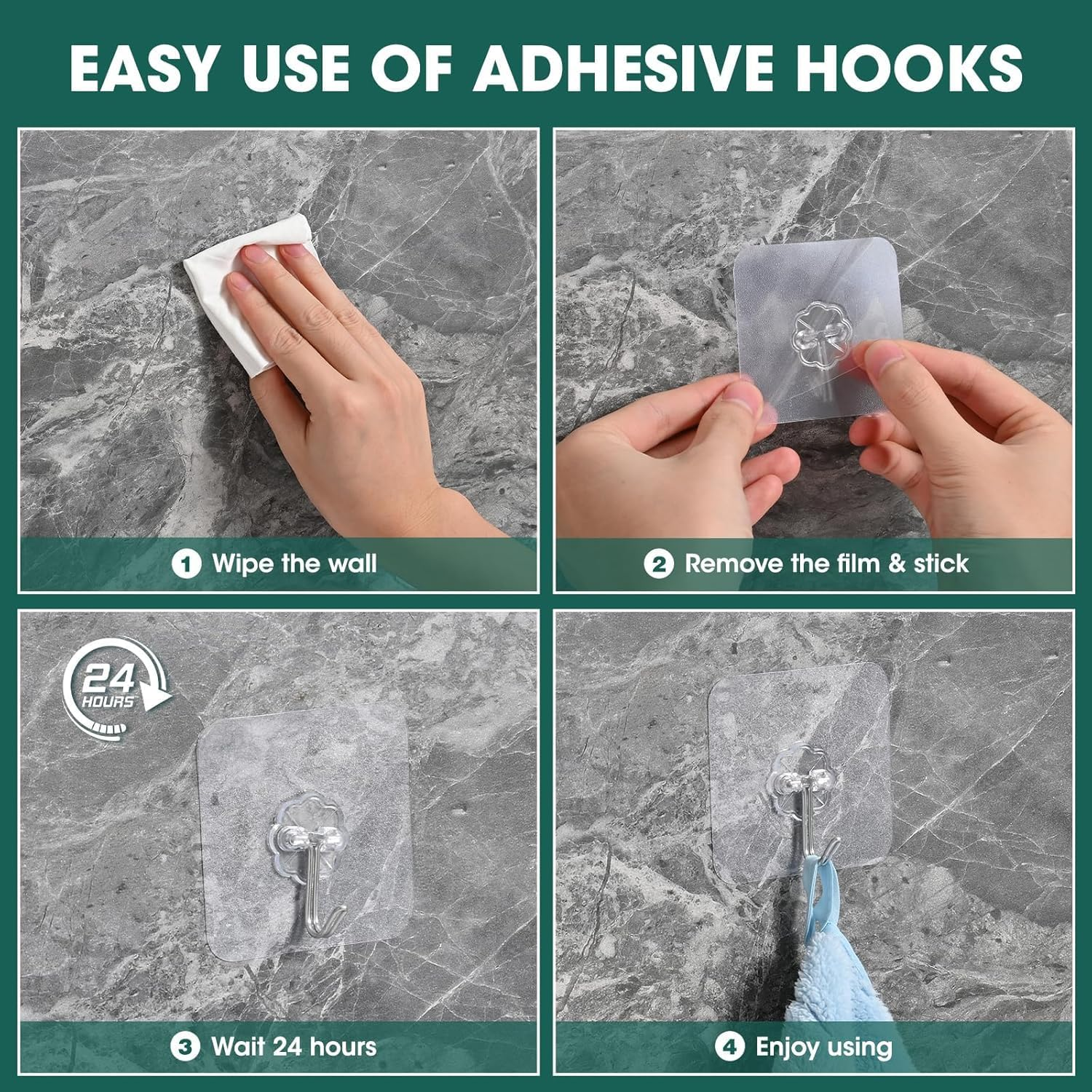 12Pcs Heavy Duty Self Adhesive Hooks for Hanging Towels, Coats, Keys - Waterproof, Transparent Hooks for Bathroom, Kitchen, Door - Outdoor Home Improvement Utility Hook image number 6