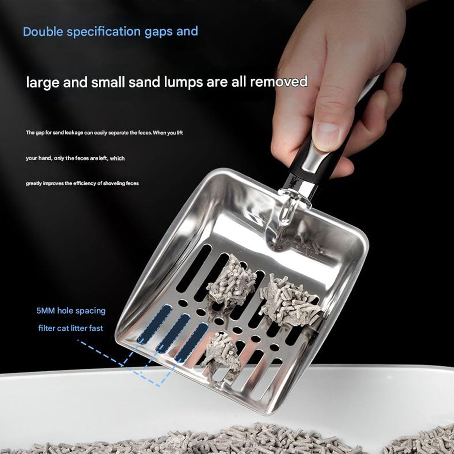 Roczental Stainless Steel Cat Litter Scoop Long Handle Durable Scooper for Kitty Litter Box Easy to Clean & Rust Proof Ergonomic Design (Black) image number 6