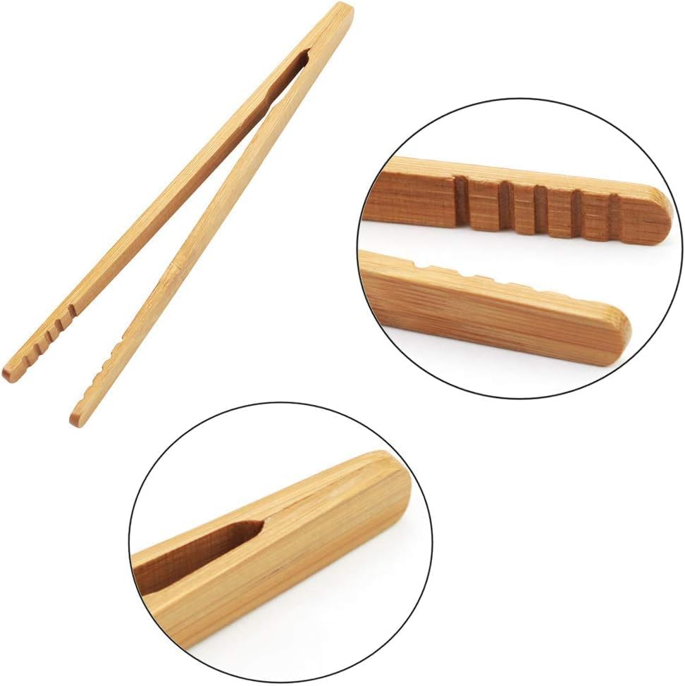 12Pcs Bamboo Tongs,18Cm/7.09 Inchbamboo Toast Tongs Set,Natural Wood Kitchen Tweezers, Reusable Wooden Kitchen Tongs Environmental Tea Tong for Toast Bread Pickles Fruits Tea,Friendly Cooking Utensils image number 3