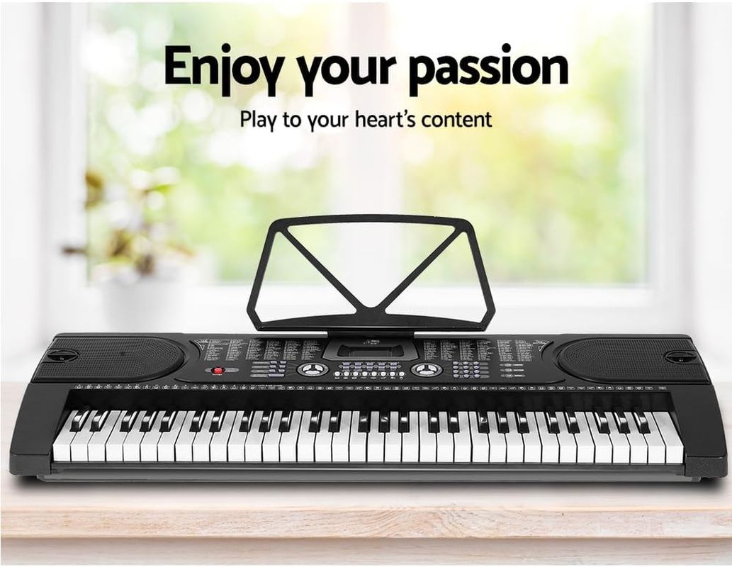 ALPHA 61 Keys Electronic Piano Keyboard Portable Digital Keyboard with Audio Input, Microphone Input, Headphone Output, Tones Rhythms LED Electric Holder Music Stand Adaptor Power Black image number 1