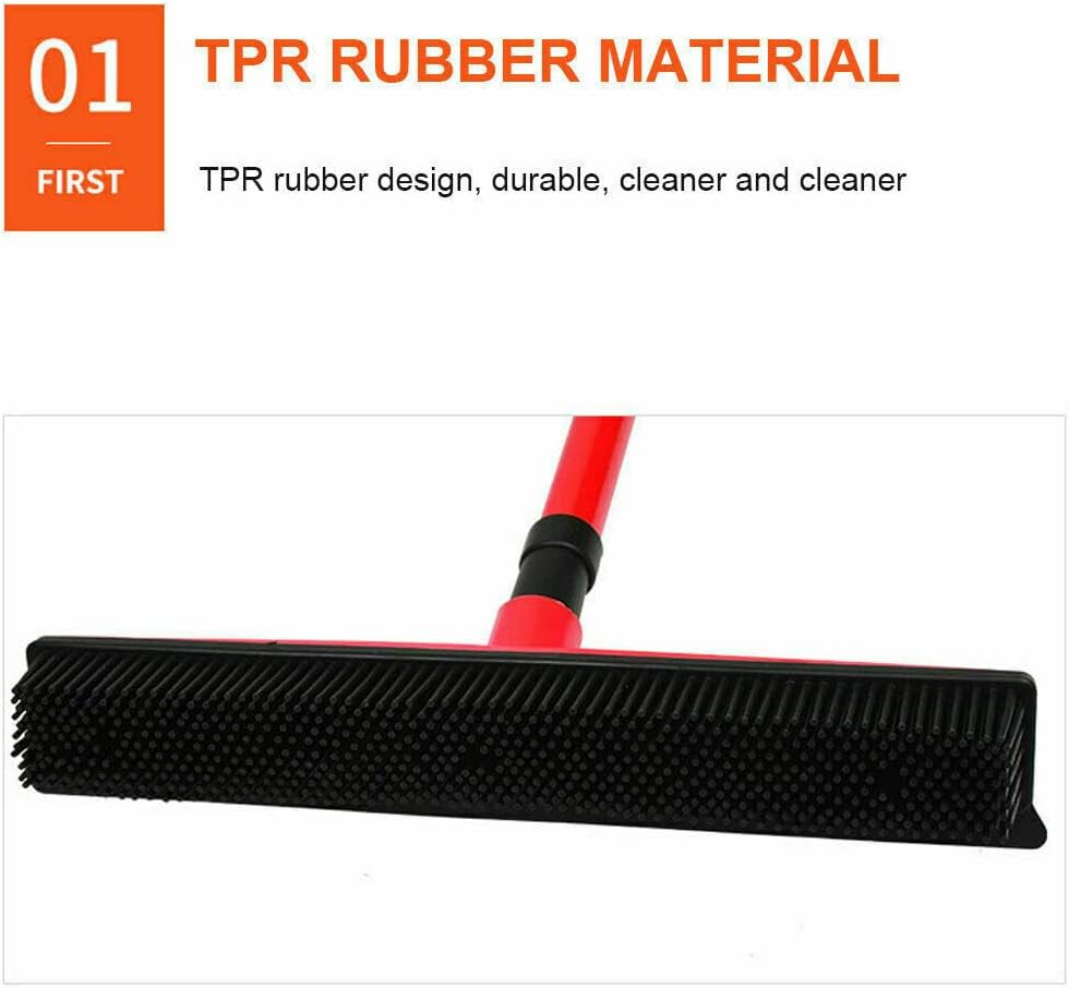 2X Rubber Broom for Dog Cat Pet Hair Car Windows Handle Sweeper Squeegee Floor (Black & Red) - Black  Red image number 6