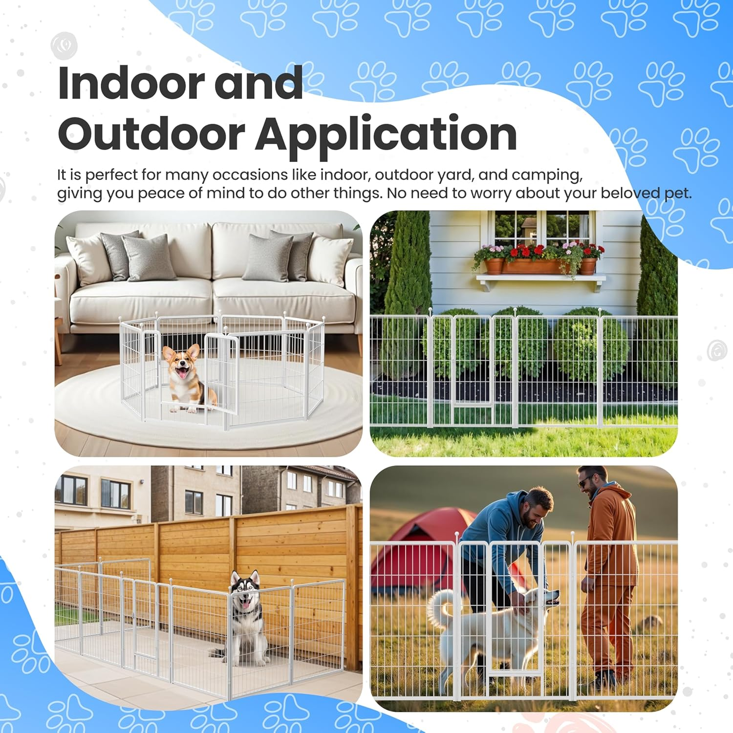 Koreal Metal Dog Playpen, 60Cm Height 8 Panels Pet Playpen, Foldable Puppy Playpens with Doors, No Tool Quick Install, Pet Puppy Playpen for RV, Camping, Yard, White image number 4