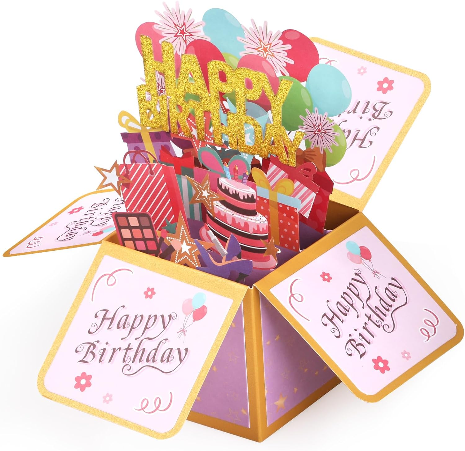 Bighan Pop up Happy Birthday Card, 3D Happy Birthday Pop up Greeting Boxed Cards Anniversary Pop up Cards for Kids Men and Women Family, Black Gold