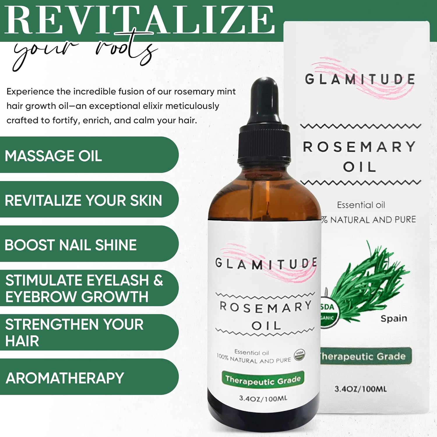 Rosemary Oil for Hair Growth - Essential Oils Rosemary Hair Oil Essential Oil Diffuser | Massage Oil Hair Growth Oil | Hair Vitamins Rosemary Essential Oil | Eyelash & Cuticle Kit 5 Pairs | 100Ml image number 1