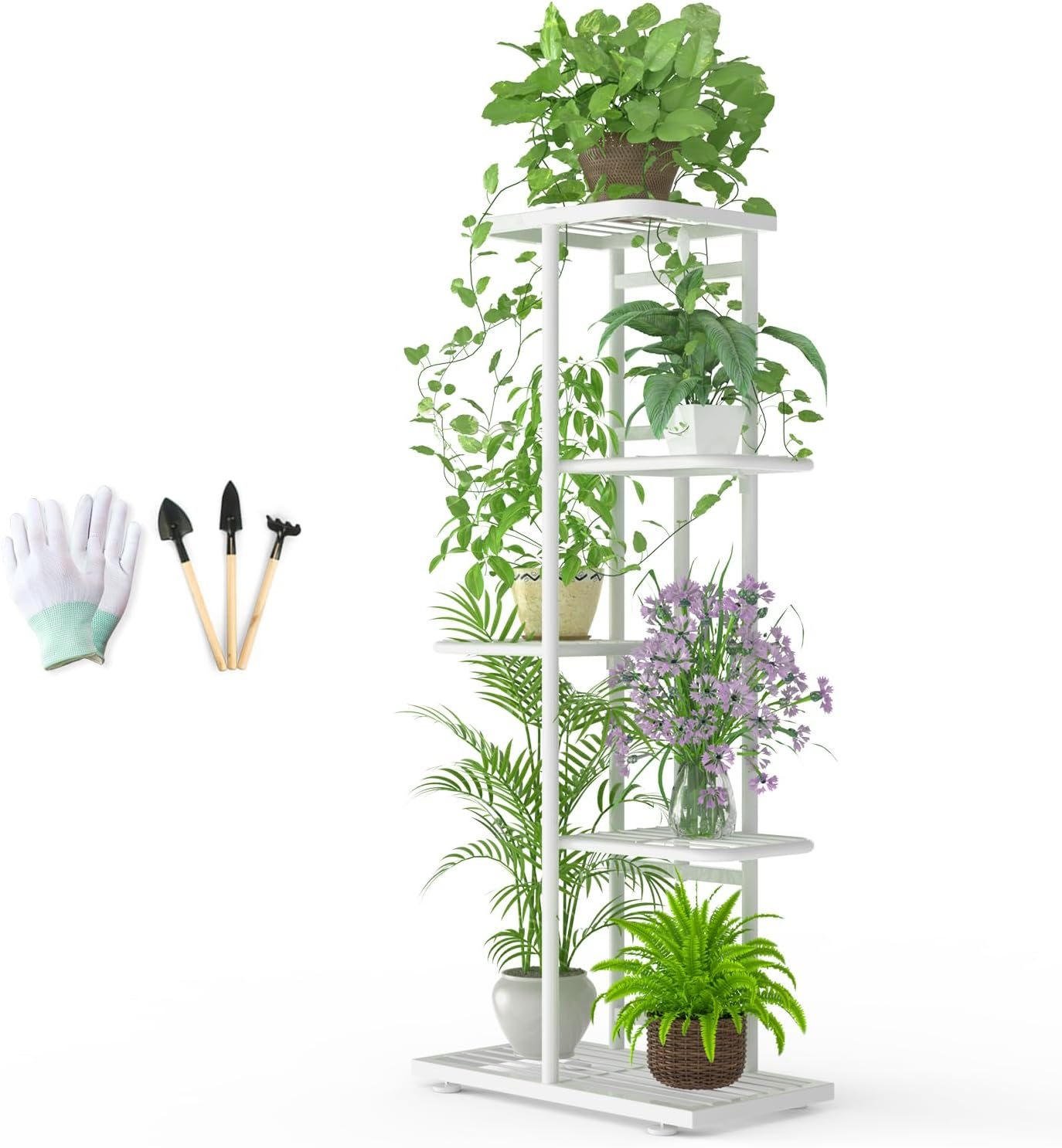 Corner Plant Stand Indoor 5 Tier 6 Potted with Gardening Tools and Gloves,Upgraded Tall Metal Plant Shelf Organizer Outdoor, Multiple Flower Pot Holder Display Rack for Patio, Garden, Balcony, Living Room image number 4