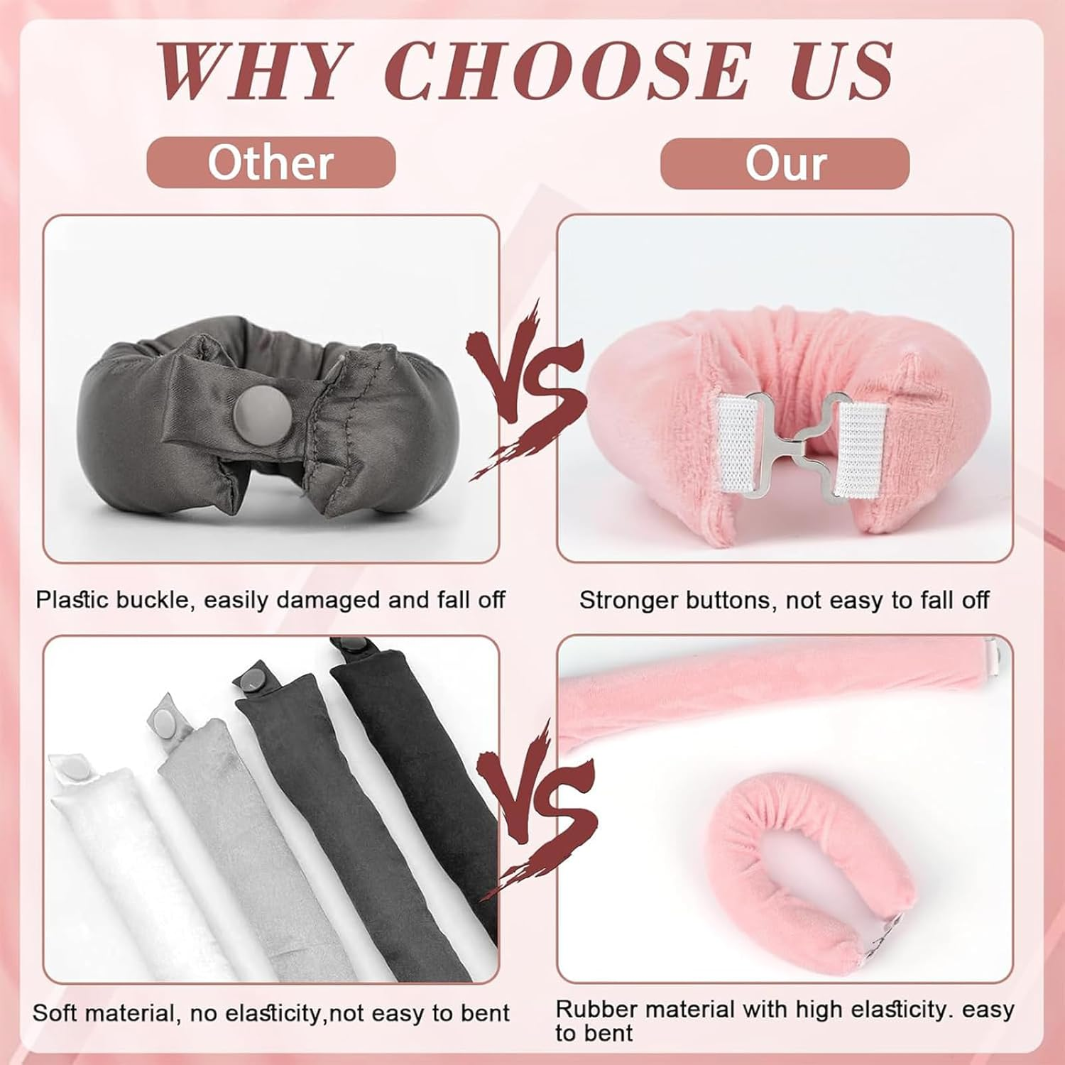 3Pcs Heatless Curl Rods, Heatless Hair Curler for Overnight Curls, No Heat Hair Rollers with Soft Velvet Material, Suitable for Long Short Hair (Black, Pink, Khaki) image number 5