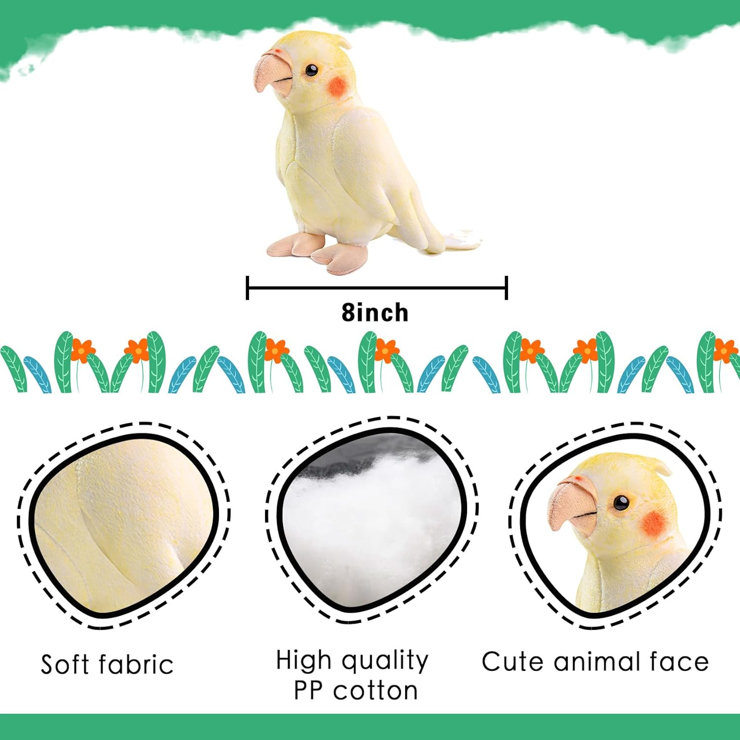 Cockatiel Plush Toy, Yellow 7 Inch Super Soft Realistic Realistic Parrot Plush Stuffed Animal Cute Kids Birthday Ornament Collection Use for All Ages and Occasions image number 4