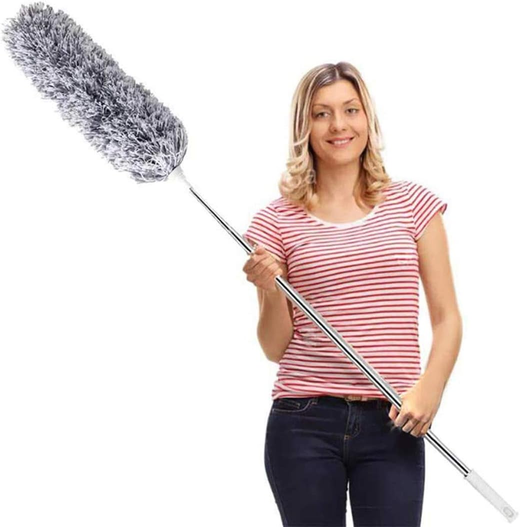 DELUX Microfiber Feather Duster Extendable Cobweb Duster with 100 Inches Extra Long Pole, Bendable Head & Scratch-Resistant Hat for Cleaning Ceiling Fan, High Ceiling, Blinds, Furniture & Cars