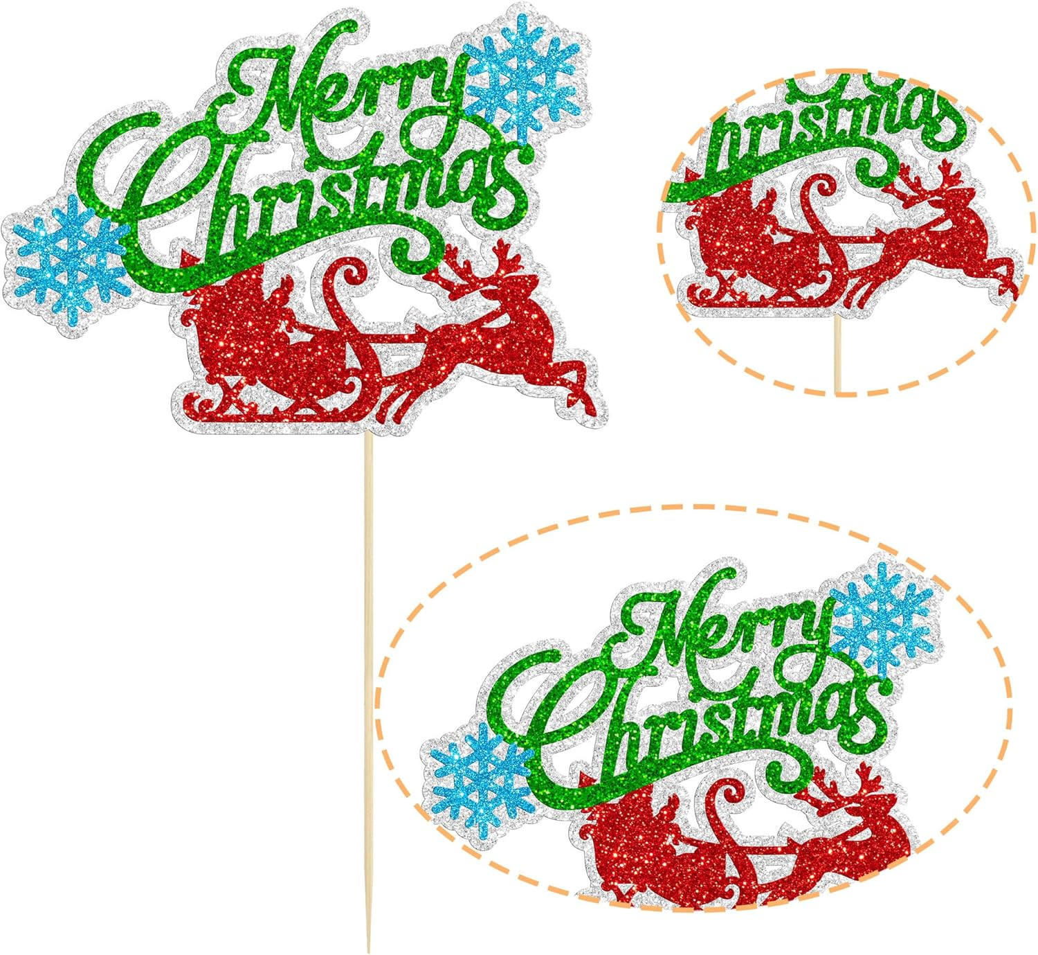 Gyufise 1 Pack Merry Christmas Cake Topper Glitter Snowflake Santa Claus Christmas July Birthday Cake Decorations for Merry Christmas Theme Happy New Year Party Supplies