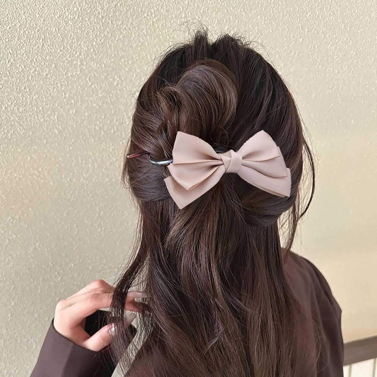 Tseenyi Bow Hair Clip Satin Hair Accessories Hair Pins Brown Bow Knot Twisted Hair Clips Small Bow Hair Clips Bow Ties Twist Clip Bridal Hair Clips Wedding Barrette image number 3