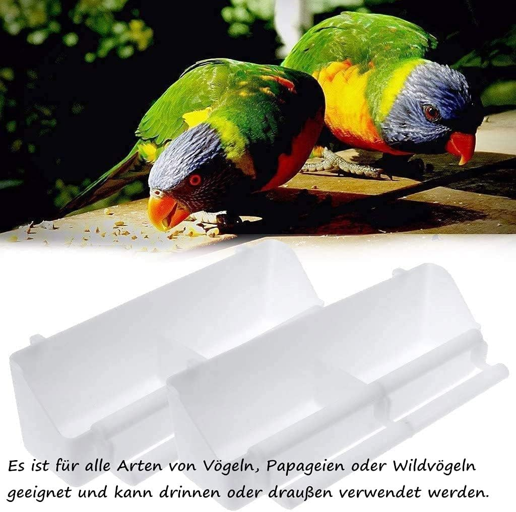Voarge Pack of 2 Feeding Bowls, Bird Feeder for Hanging, Bird Food Dispenser, Water Bowl, Long Water Space, Drink Holder, Food Bowl, Cage Accessories for Birds, Parrots, White image number 5