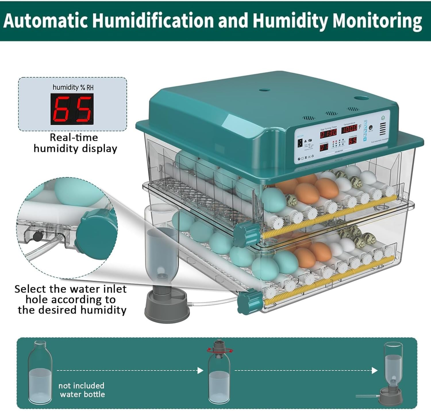 Egg Incubator, Incubator for Hatching Eggs, Automatic Egg Turning, Poultry Hatching Machine, 120 Eggs Incubator for Hatching Chicken Duck Quail Bird Eggs with Egg Candler image number 1