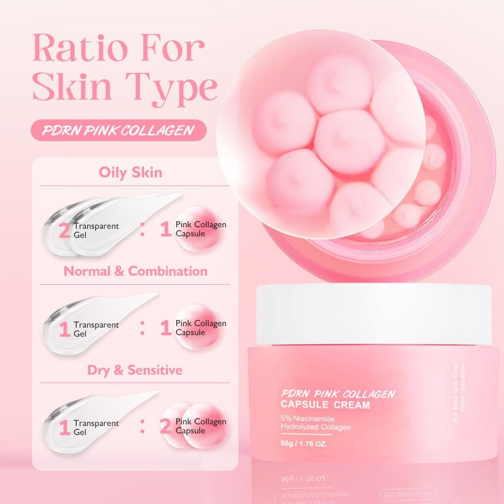 50G DNA PDRN Pink Collagen Capsule Cream - 55G, Korean Face Moisturiser with Niacinamide, Lightweight Hydrating Cream (1 Pack) image number 4