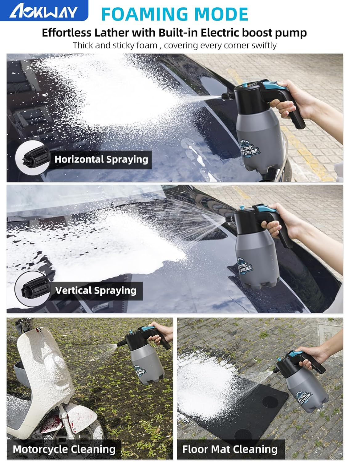 Aokway Foam Sprayer Car Wash, Electric Foam Sprayer, Car Soap Foam Pump Sprayer for Cleaning Detailing Portable Cordless Handheld Foam Cannon image number 4