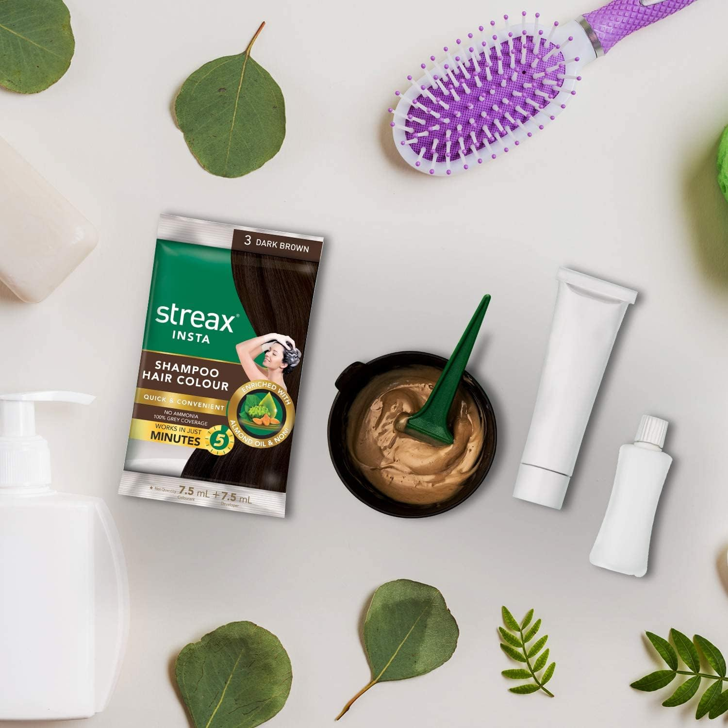 Streax Insta Shampoo Hair Colour for Men & Women | Enriched with Almond Oil & Noni Extracts | Long-Lasting Instant Colour | Dark Brown, 15 Ml (Pack of 24) image number 4