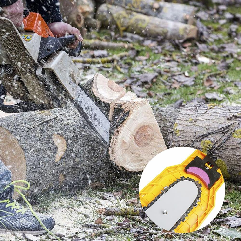 Universal Chainsaw Teeth Sharpener, Fast Chainsaw Sharpener, Chain Saw Blade Sharpener Sharpening Tools,Universal Fast-Sharpening Stone Grinder Tools for 14/16/18/20 Inch Two Holes Chain Saw Bar image number 1