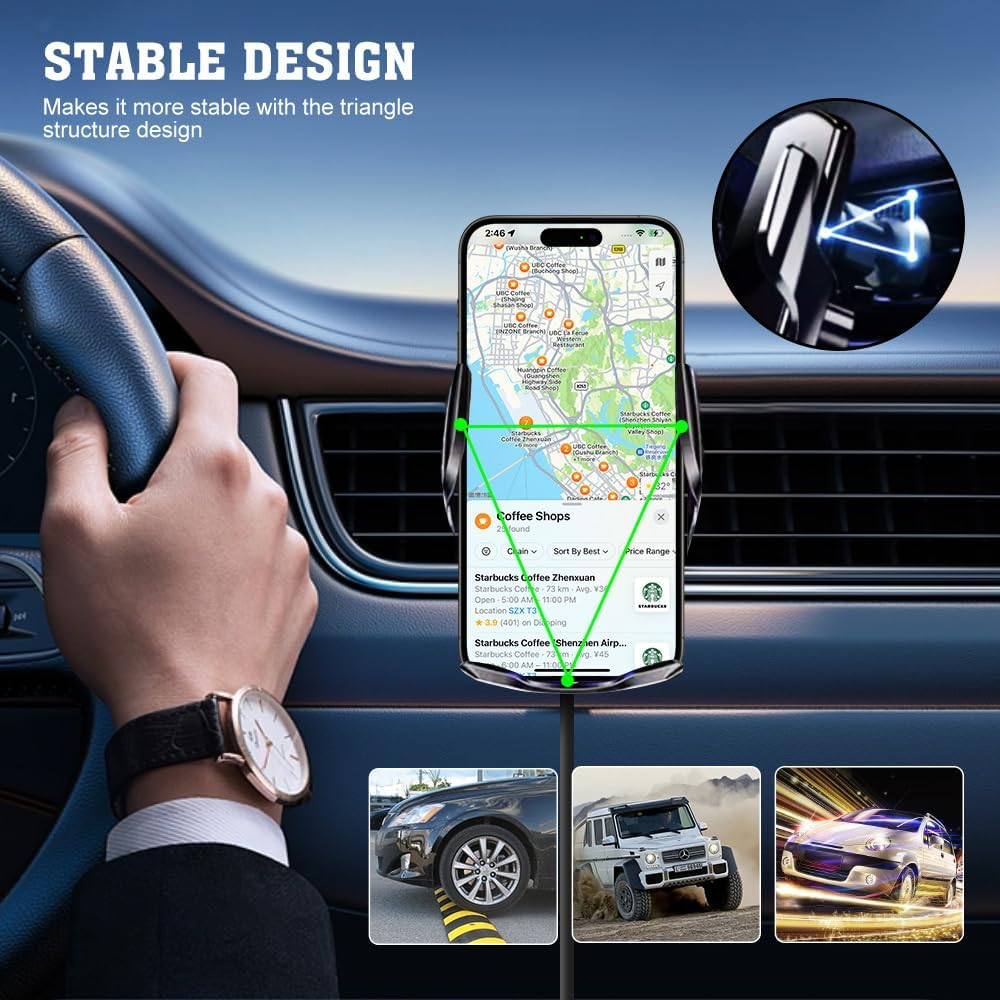 Wireless Car Charger,Qi 15W Fast Charging Electric Car Phone Holder Mount Automatic Clamping Vent Clip Windshield Dashboard for Iphone 17 16 15 14 13 12 Pro Max Samsung S25 S24 S23 Ultra Pixel Huawei image number 4
