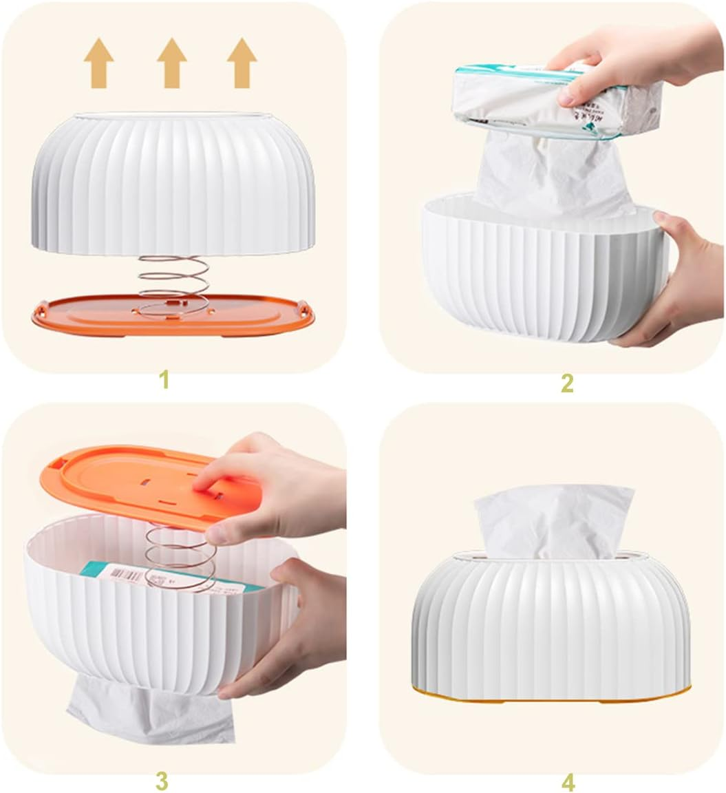 Rectangular Tissue Box Lid for Disposable Tissues, Tissue Box Holder with Bottom Spring, for Storage on Bathroom Cabinets, Countertops, Bedroom Dressers,Green 22.2X10.7X13.5 Cm image number 1