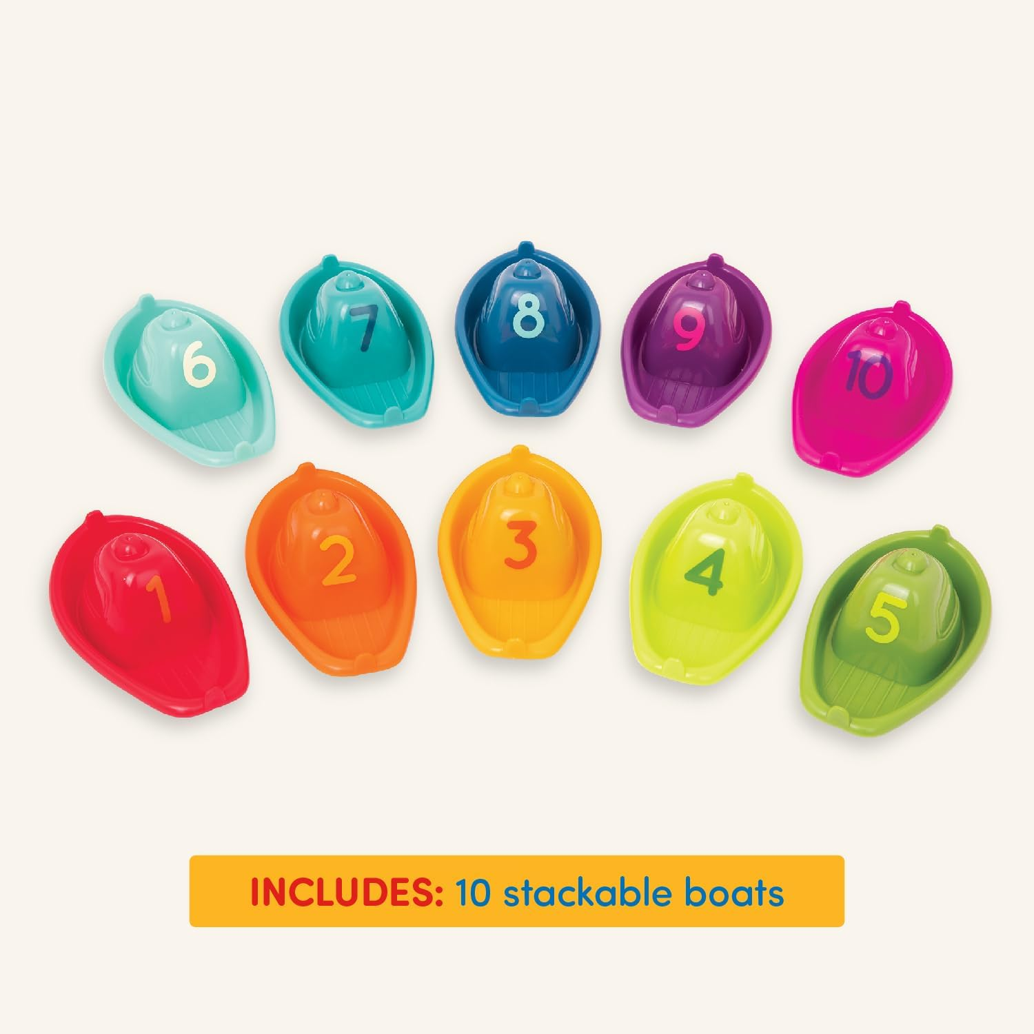 Battat &ndash; 10 Stackin' Bath Boats &ndash; Numbered & Stackable Bathtime &ndash; Floating Toys for the Bath, Pool, Beach &ndash; Educational Toys &ndash; 6+ Months image number 2