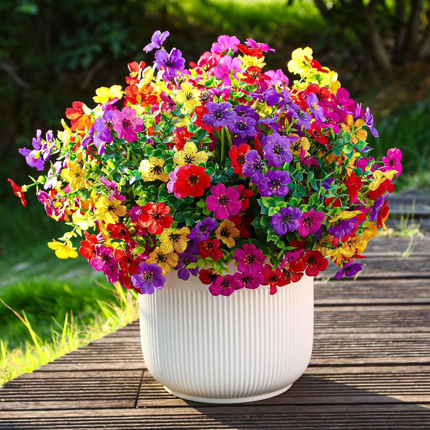 Alupssuc 24 Bundles Artificial Flowers for Outdoors Decoration, UV Resistant Silk Violet Faux Colorful Violet Eucalyptus Spring Fake Plants for outside Indoor Yard Home Patio Porch Decor, Mix 4 Colors image number 6