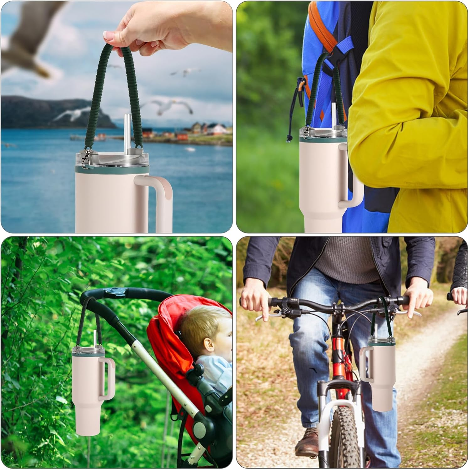 Water Bottle Handle Attachment for Stanley, Silicone Water Bottle Strap Portable Water Bottle Sling, Accessories for Most 8-40Oz Cups - Black image number 7