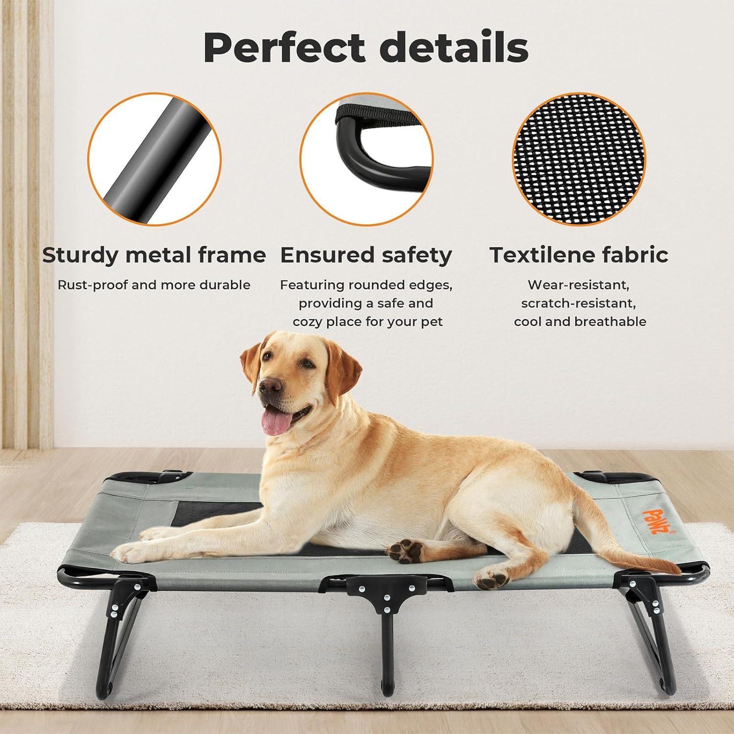 Pawz Foldable Elevated Dog Beds,Raised Dog Bed for Medium Large Pets,Folding Portable Dog Trampoline with No-Slip Feet,Breathable Teslin Mesh,Indoor Outdoor Use,No Assembly Need,Large image number 5