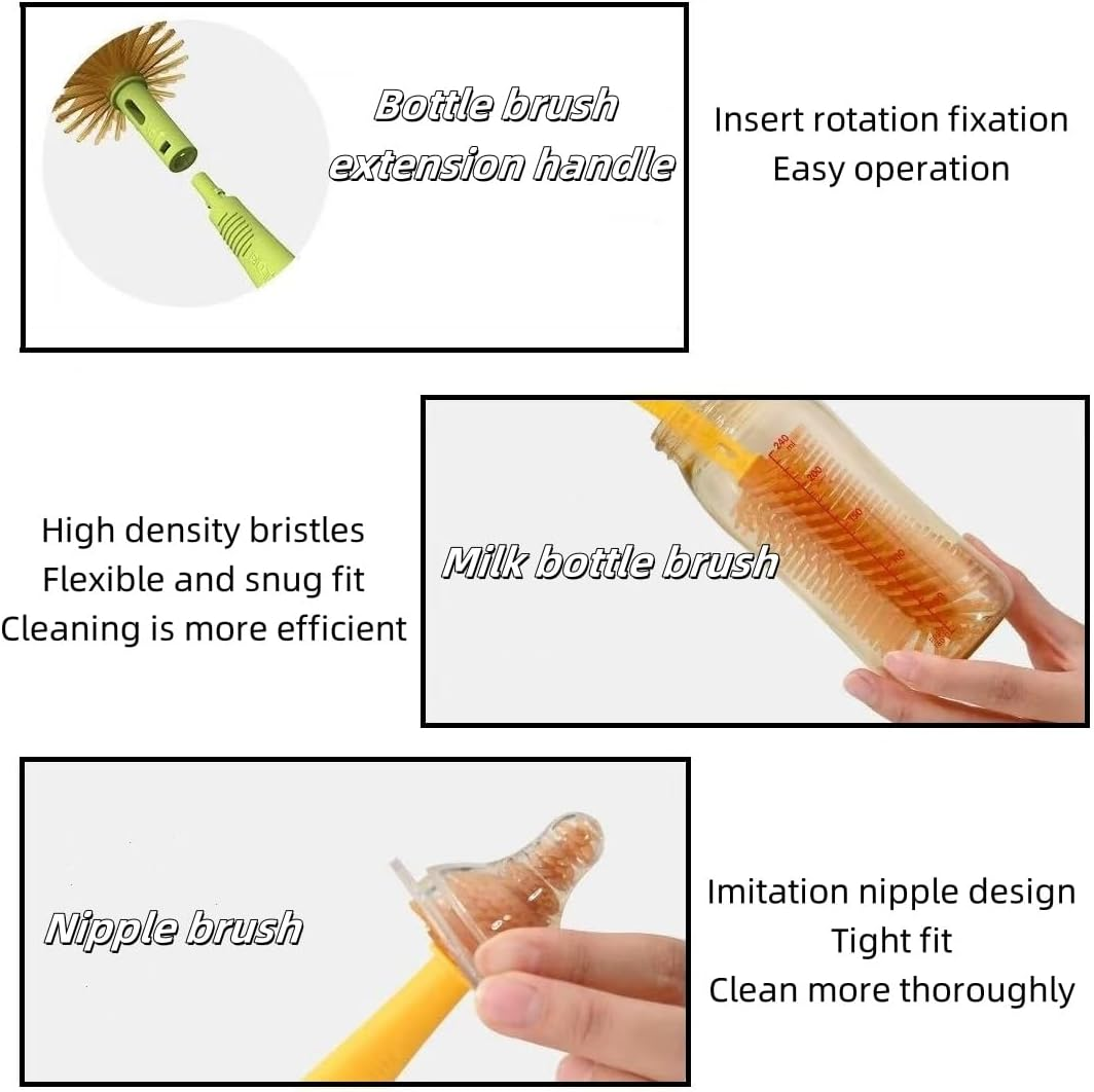 3-In-1 Baby Bottle Cleaner Kit with Pacifier & Straw Brush, Portable Travel Brush Set for Baby Care - Includes Scrubber, Dispenser Bottle & Drain Column (White) - Blue image number 7